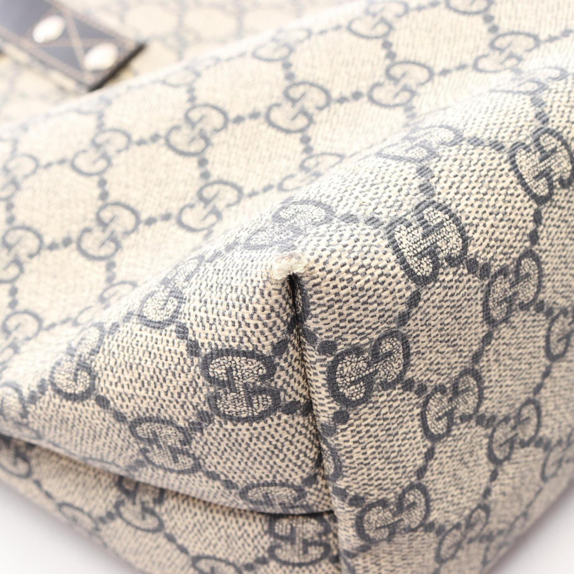 Gucci Beige Navy Gg Supreme Leather Handbag Tote Bag (Pre-Owned)