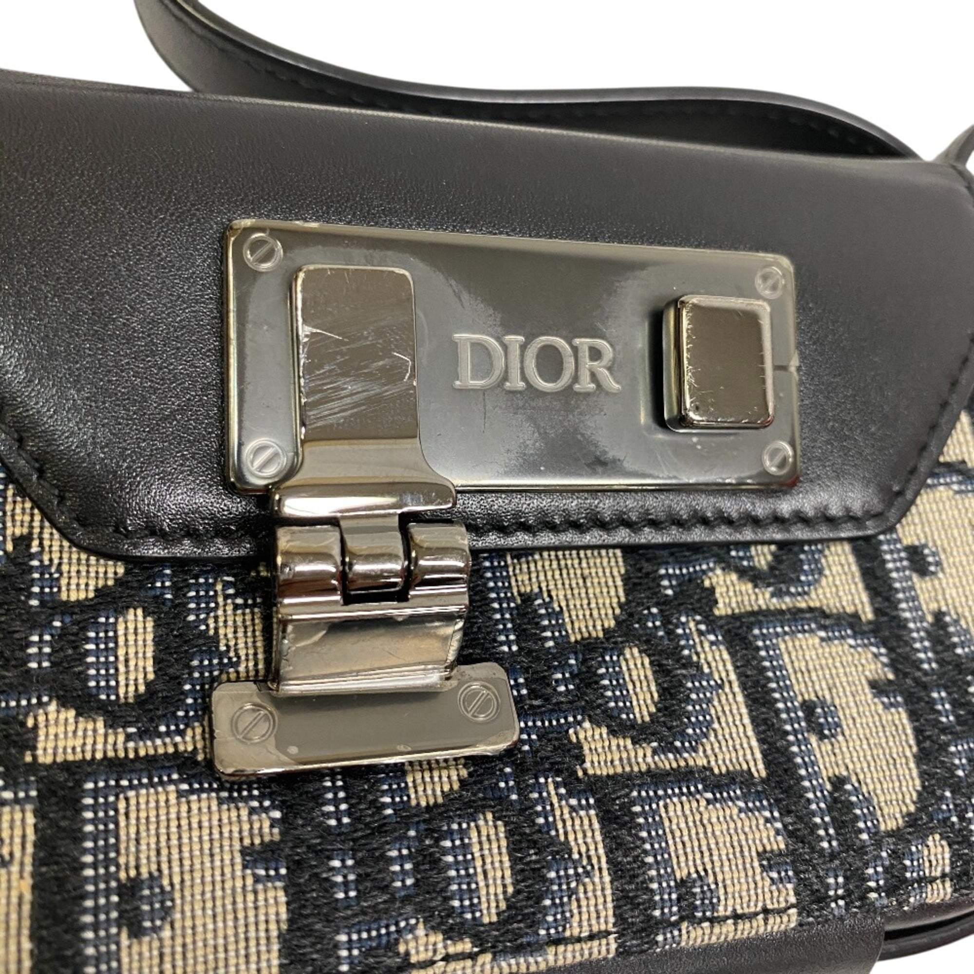 Christian Dior Black Navy Canvas Leather Shoulder Bag (Pre-Owned)