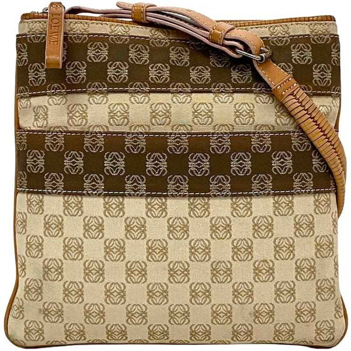 Loewe Beige Orange Canvas Leather Shoulder Bag (Pre-Owned)