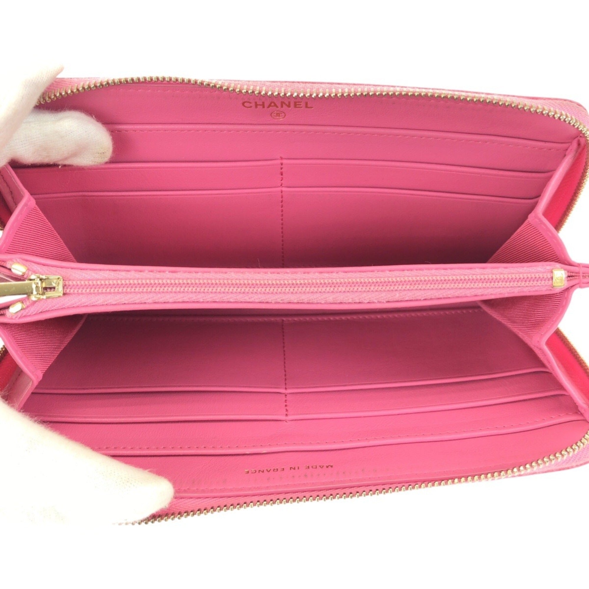 Chanel Pink Grained Calfskin Long Wallet (Bi-Fold) (Pre-Owned)