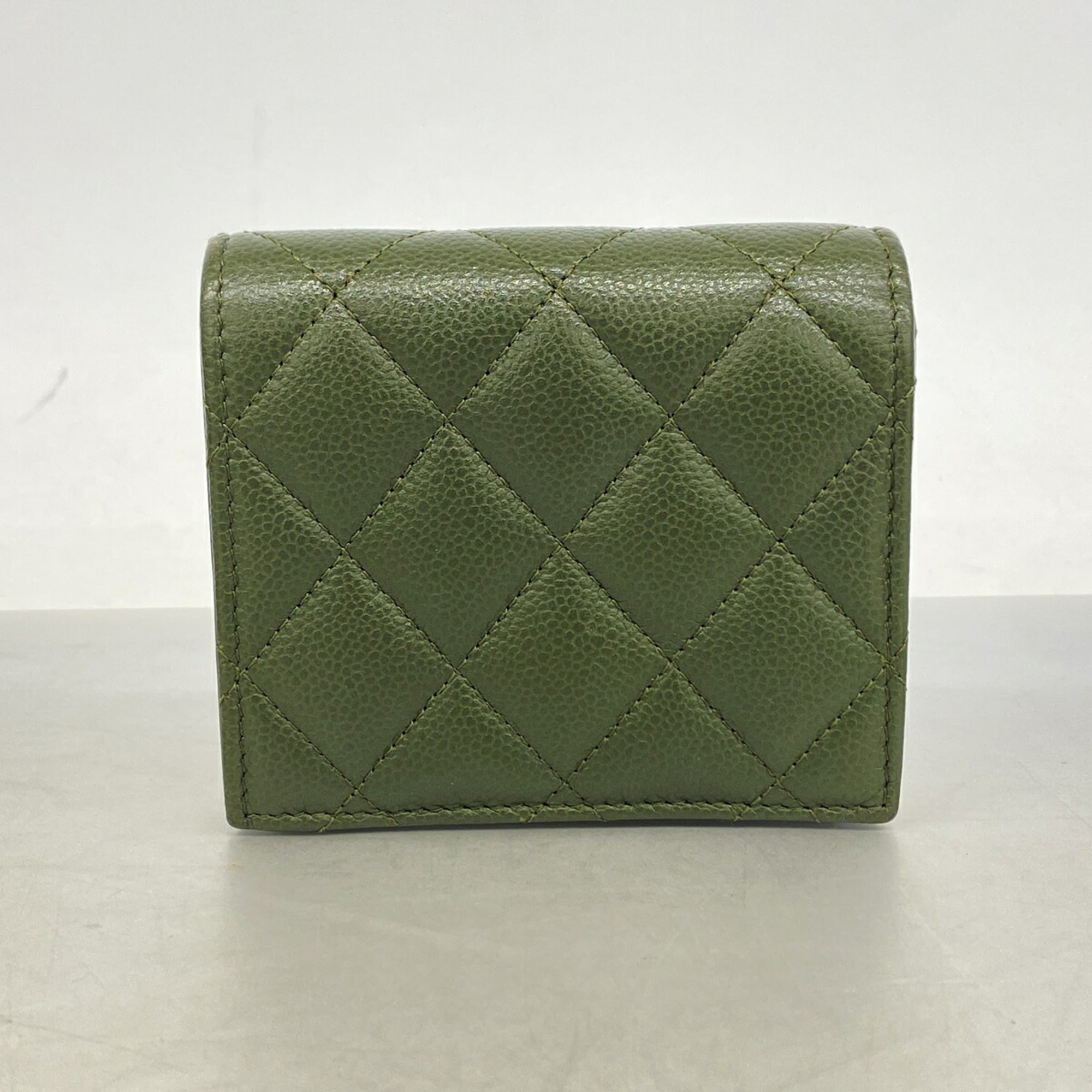 Chanel Khaki Grained Calfskin Wallet (Bi-Fold) (Pre-Owned)