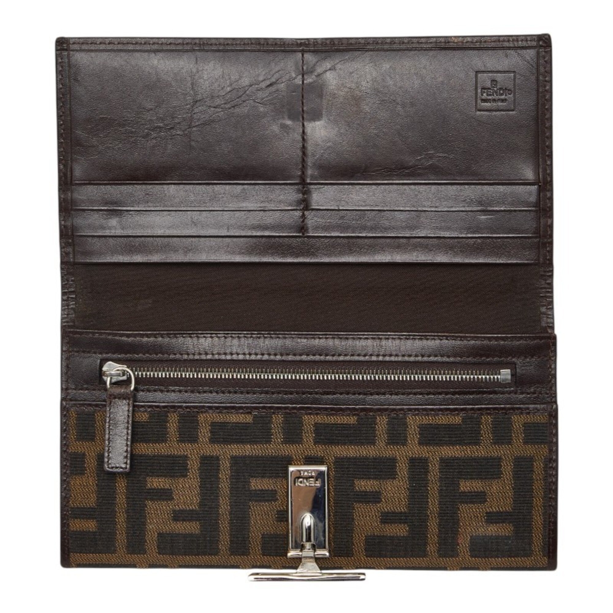 Fendi Zucca Brown Canvas Leather Long Wallet (Bi-Fold) (Pre-Owned)