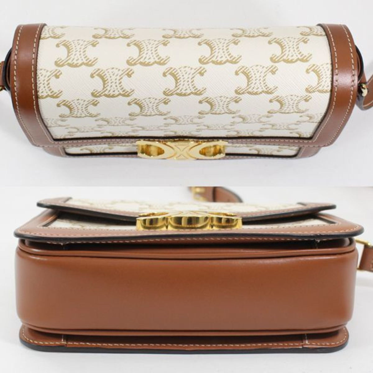 Celine Brown White Canvas Leather Shoulder Bag (Pre-Owned)