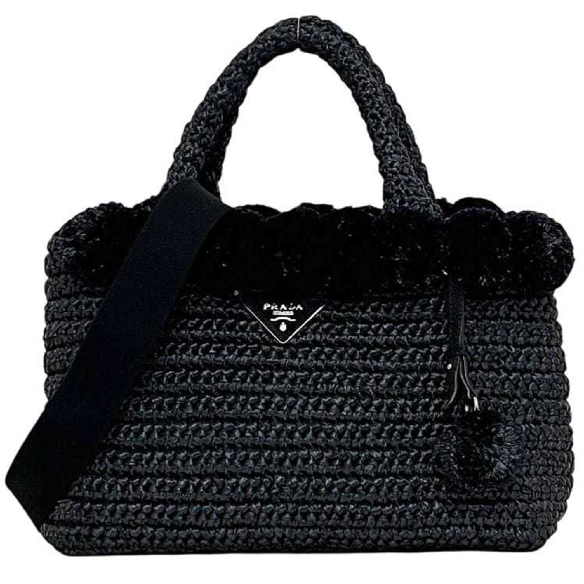 Prada Black Nero Raffia Handbag Shoulder Bag (Pre-Owned)