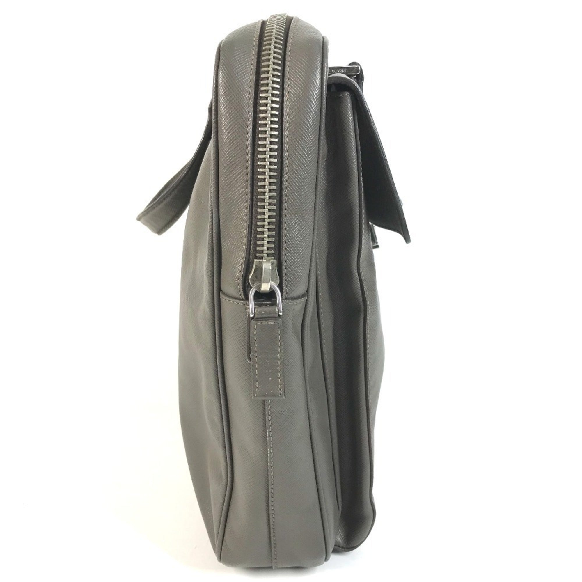 Prada Gray Leather Briefcase Handbag Tote Bag (Pre-Owned)