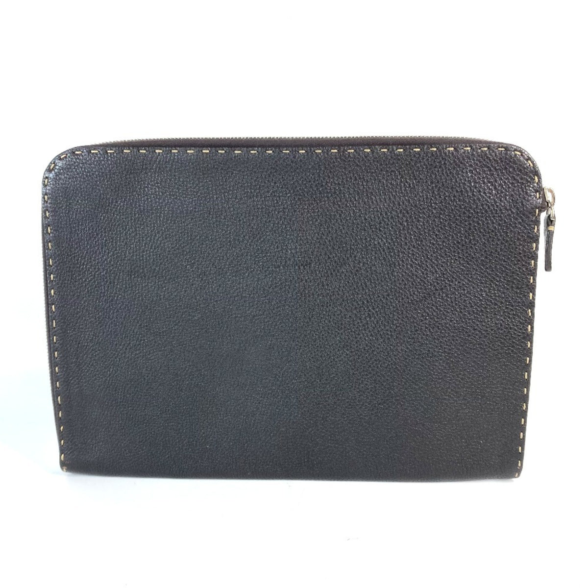 Fendi Dark Brown Leather Clutch Bag Pouch (Pre-Owned)