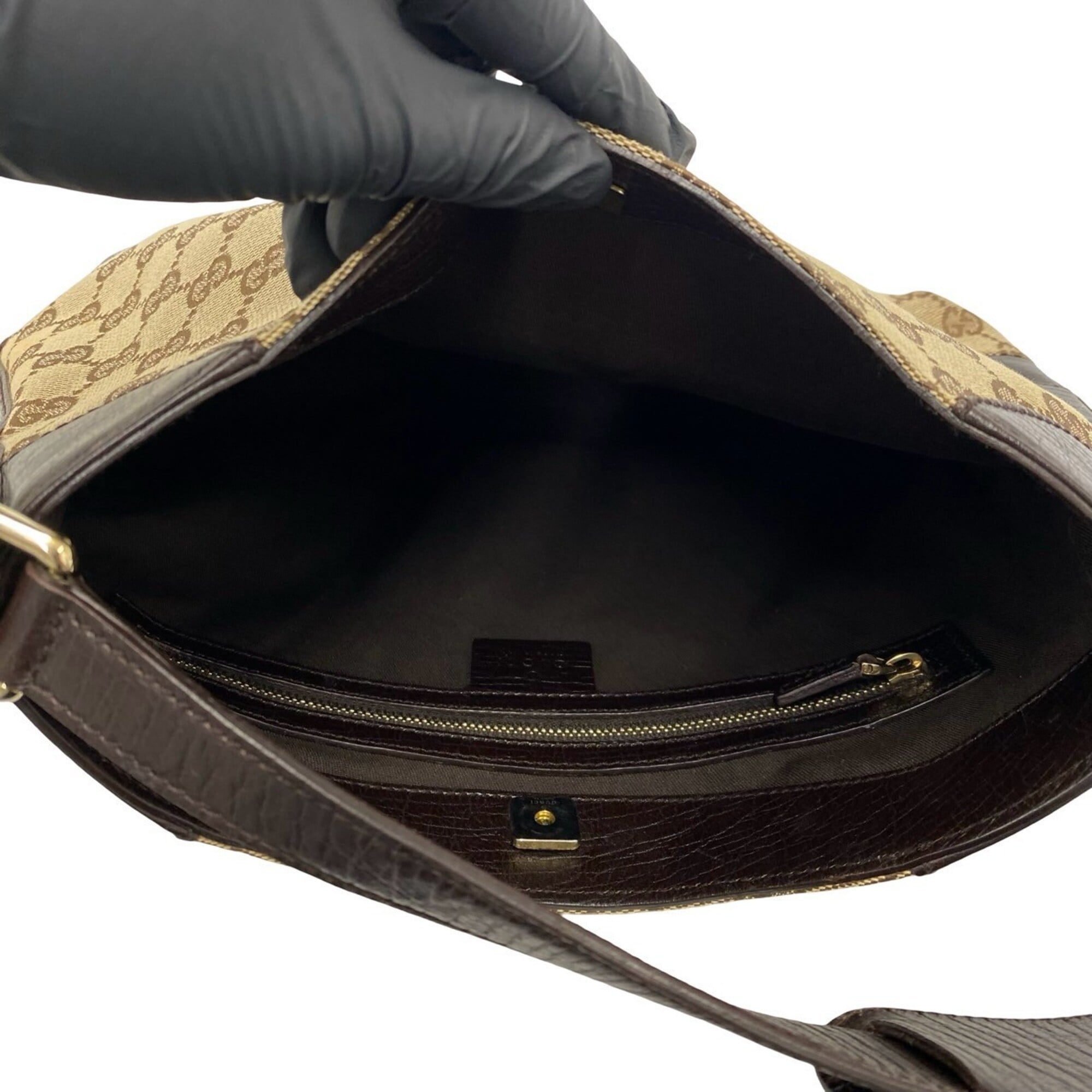 Gucci Brown Green Red Color Canvas Leather Shoulder Bag (Pre-Owned)