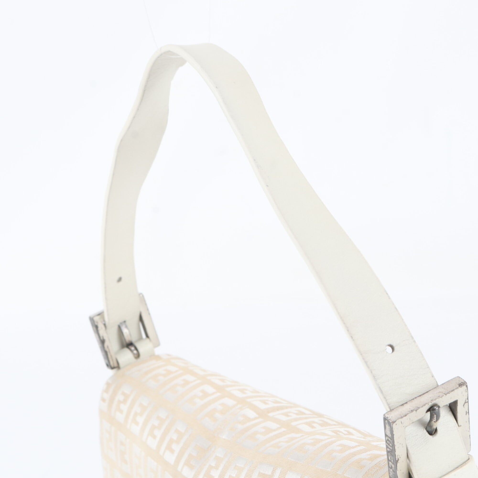 Fendi White Leather Canvas Handbag Shoulder Bag Tote Bag (Pre-Owned)