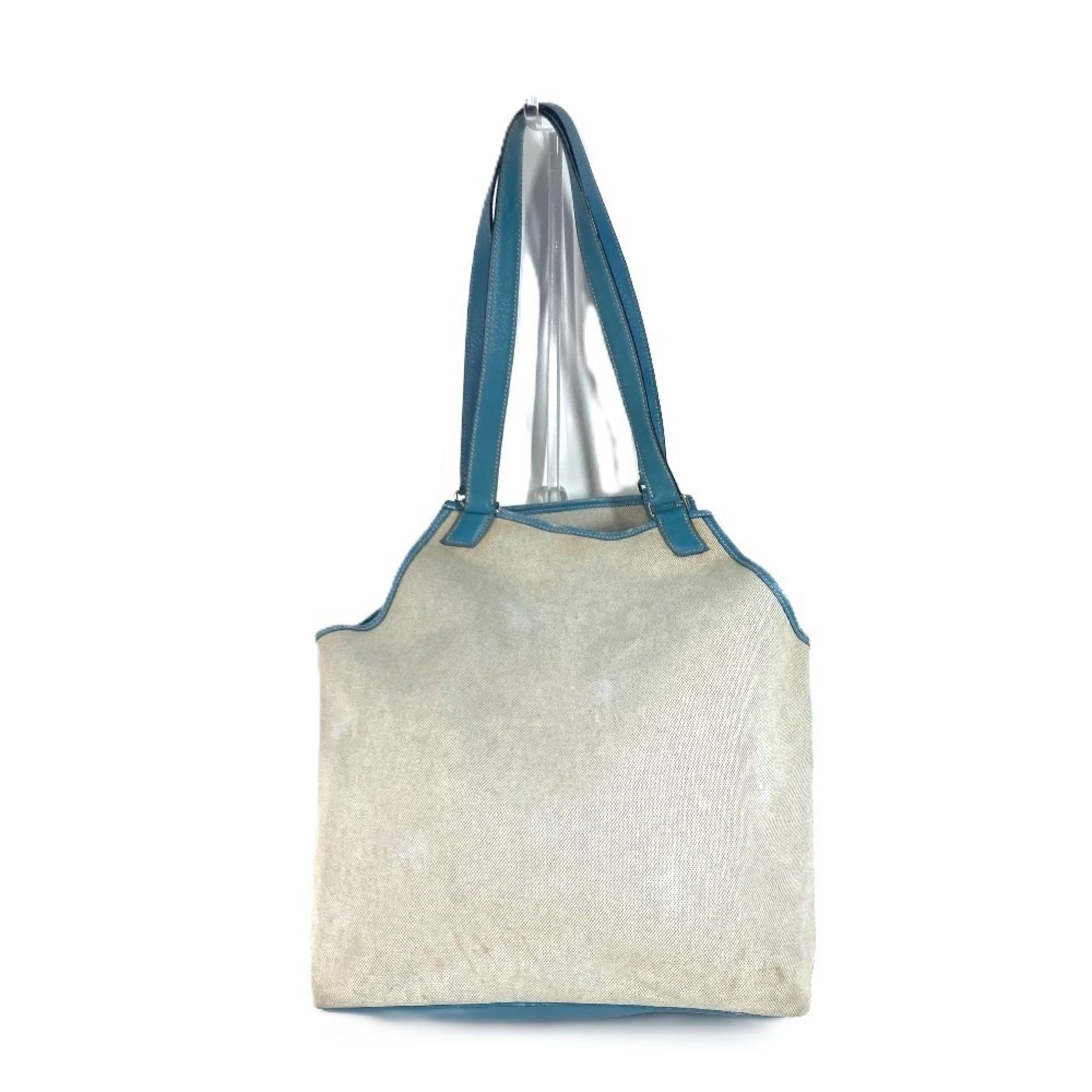 Hermes Jardinier Blue Leather Canvas Shoulder Bag Tote Bag (Pre-Owned)