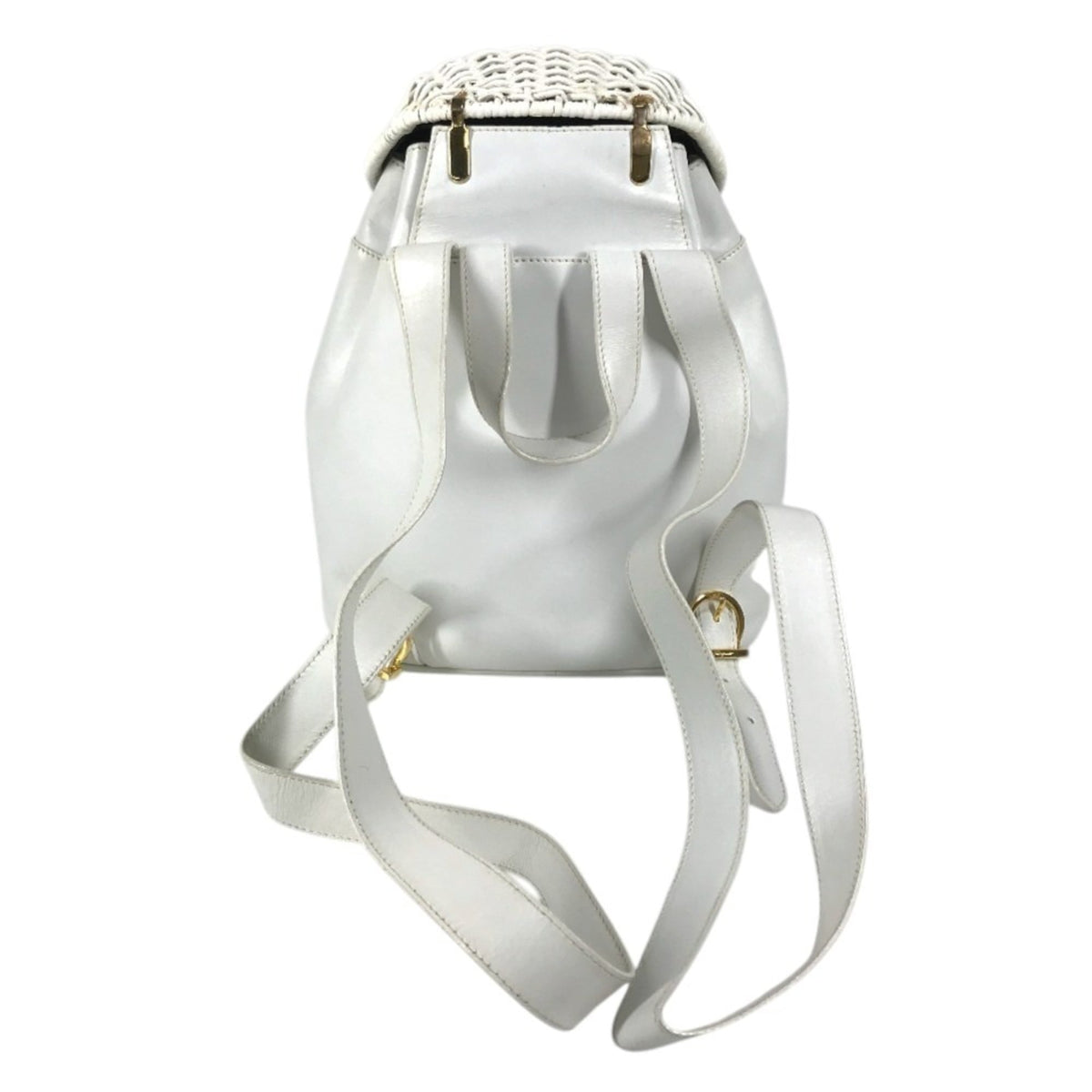 Salvatore Ferragamo Gancini White Straw Leather Backpack (Pre-Owned)