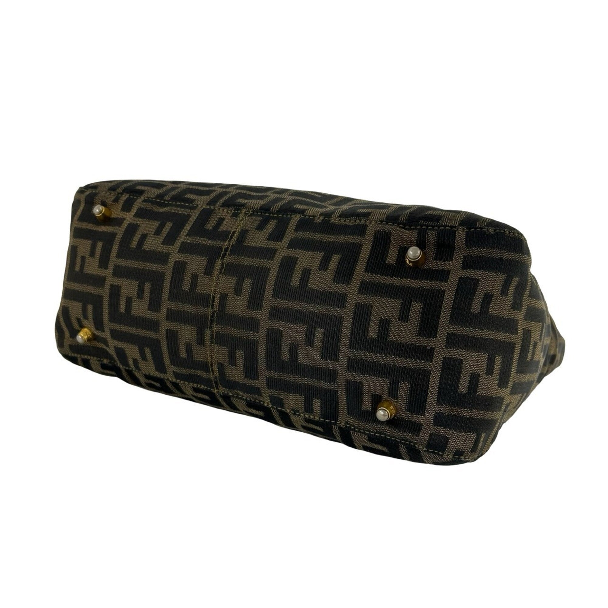 Fendi Black Brown Canvas Leather Handbag Tote Bag (Pre-Owned)