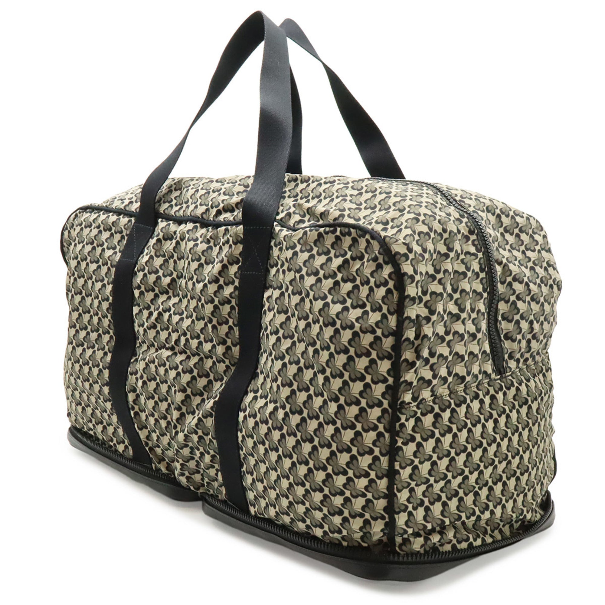 Bottega Veneta Intrecciato Black Light Gray Leather Nylon Boston Bag (Pre-Owned)