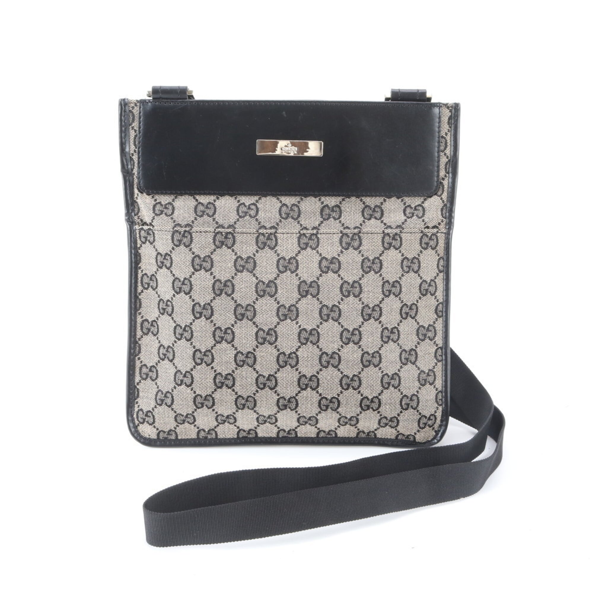 Gucci Black Leather Canvas Messenger Bag Shoulder Bag (Pre-Owned)