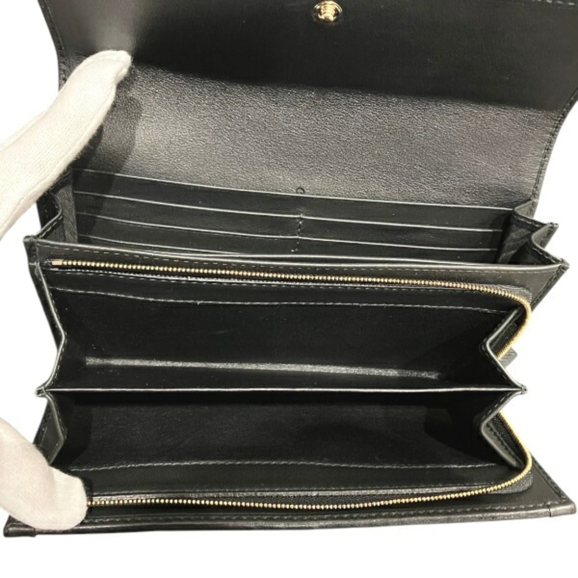 Gucci Black Leather Canvas Long Wallet (Bi-Fold) (Pre-Owned)