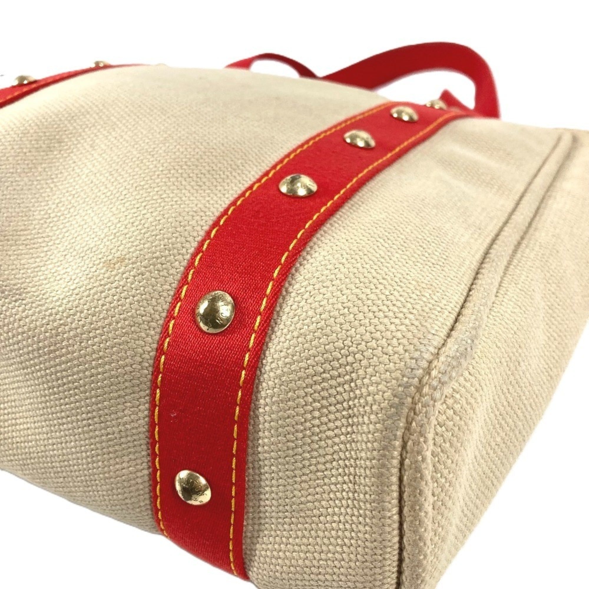 Louis Vuitton Beige Red Color Canvas Shoulder Bag Tote Bag (Pre-Owned)