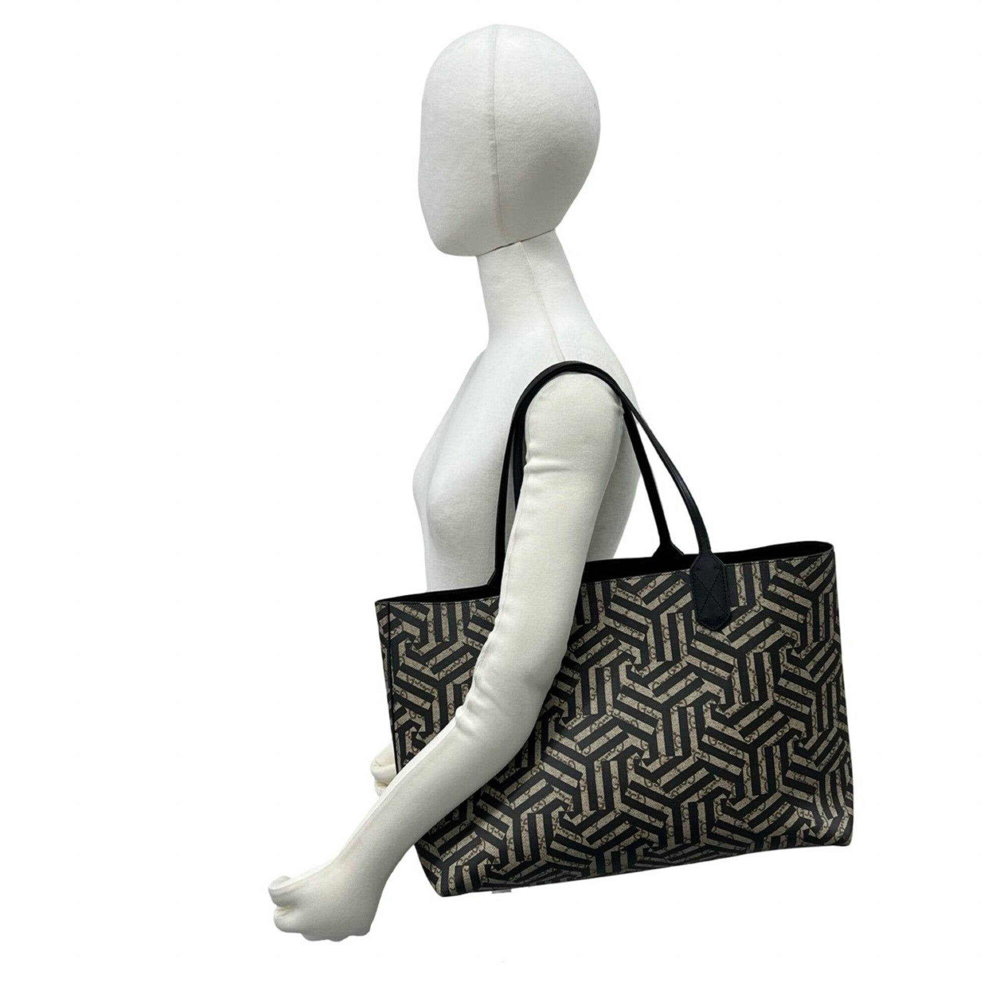Gucci Black Brown Leather Elastane Tote Bag (Pre-Owned)