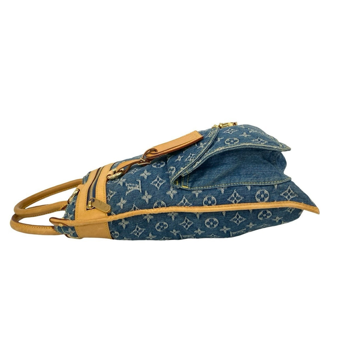 Louis Vuitton Beige Blue Denim Leather Handbag Tote Bag (Pre-Owned)