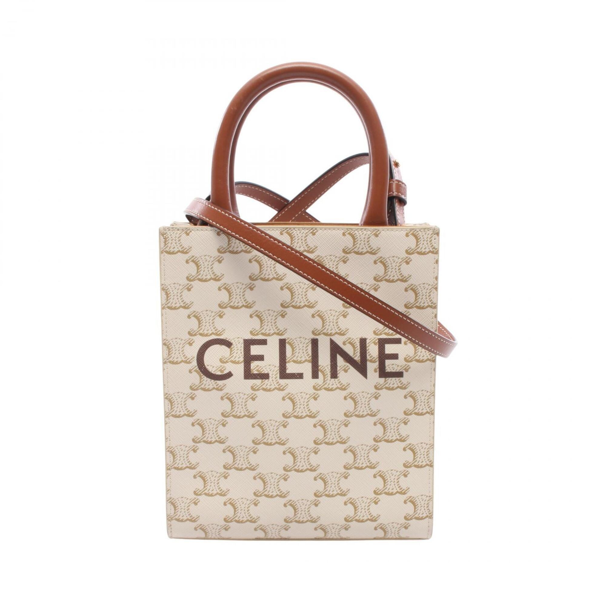 Celine Brown Ivory Coated Canvas Leather Handbag (Pre-Owned)