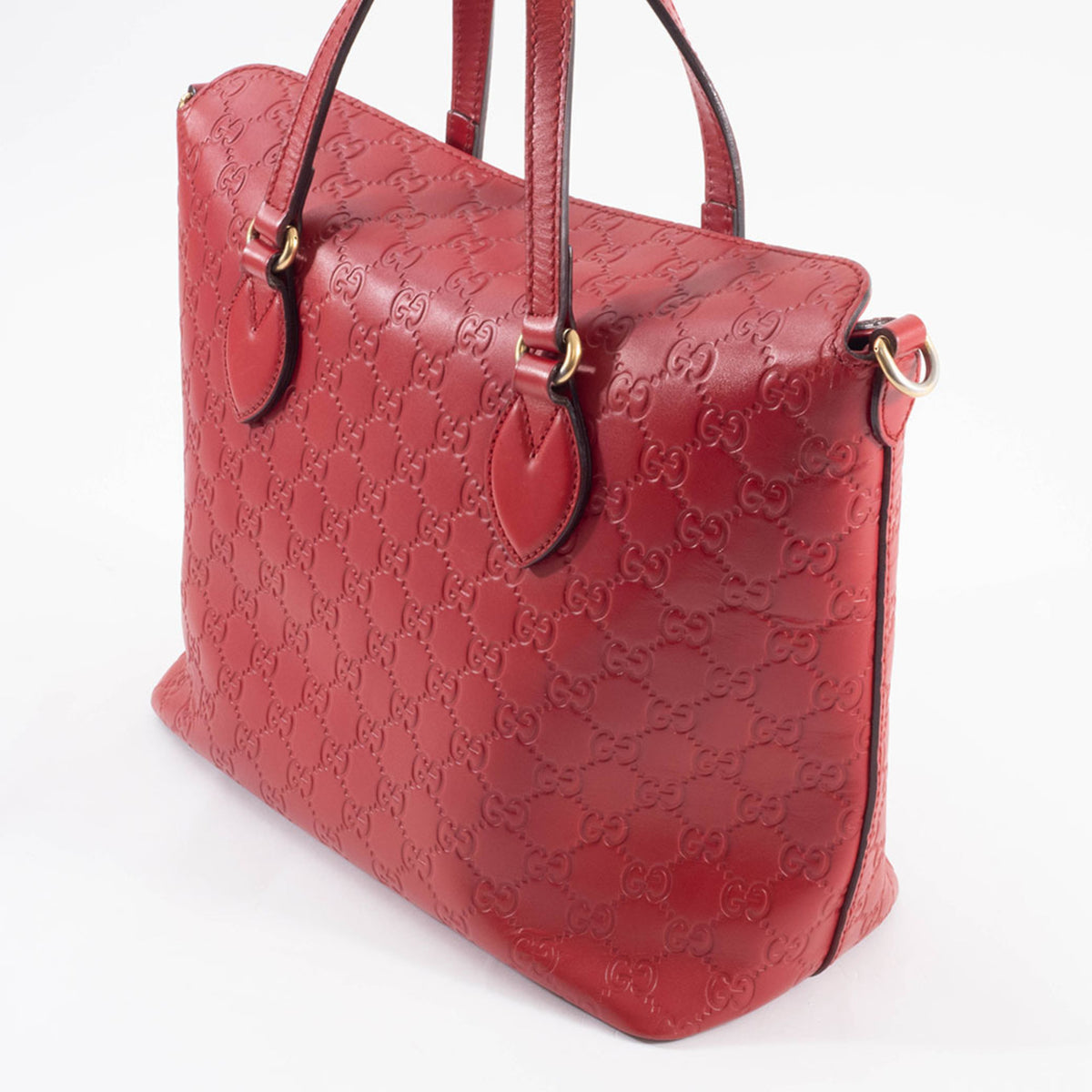 Gucci Red Color Leather Tote Bag (Pre-Owned)