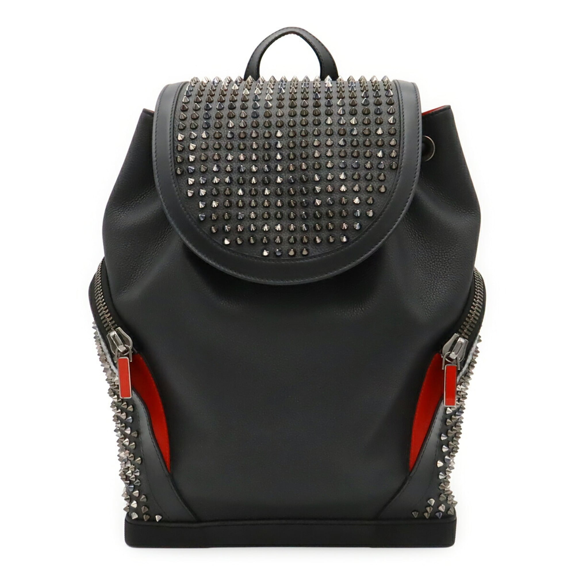 Christian Louboutin Black Red Color Leather Rubber Backpack (Pre-Owned)