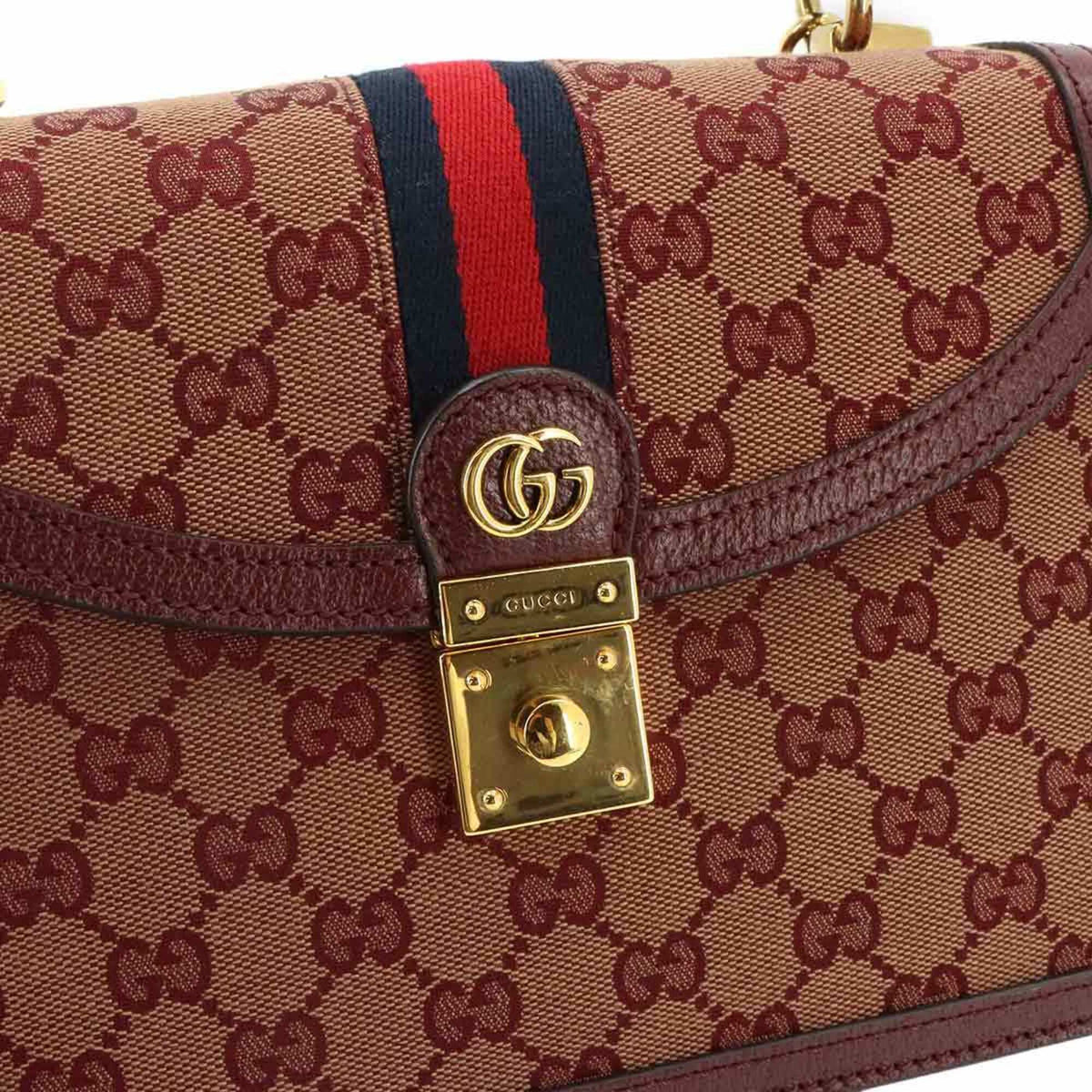 Gucci Red Color Gg Canvas Leather Handbag (Pre-Owned)