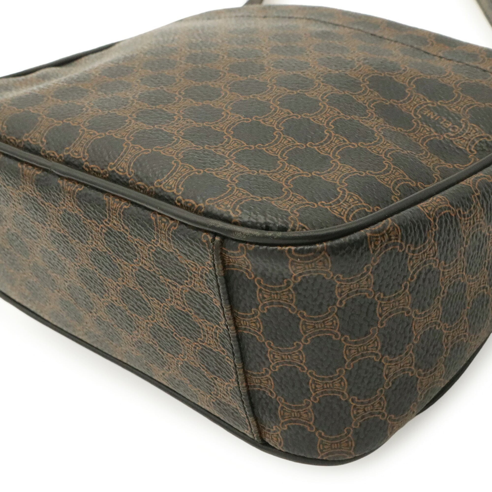 Celine Macadam Black Dark Brown Coated Canvas Pvc Leather Pochette Shoulder Bag (Pre-Owned)