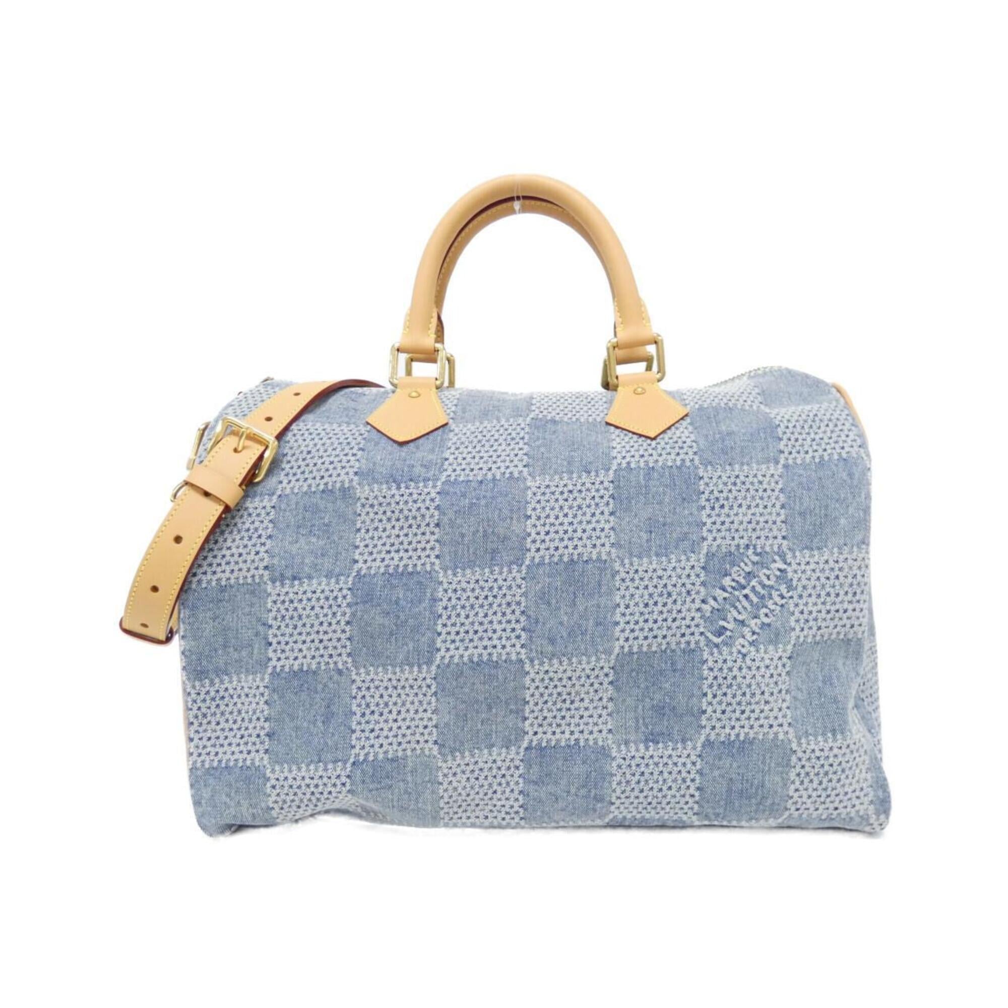Louis Vuitton Blue Cotton Canvas Leather Handbag (Pre-Owned)