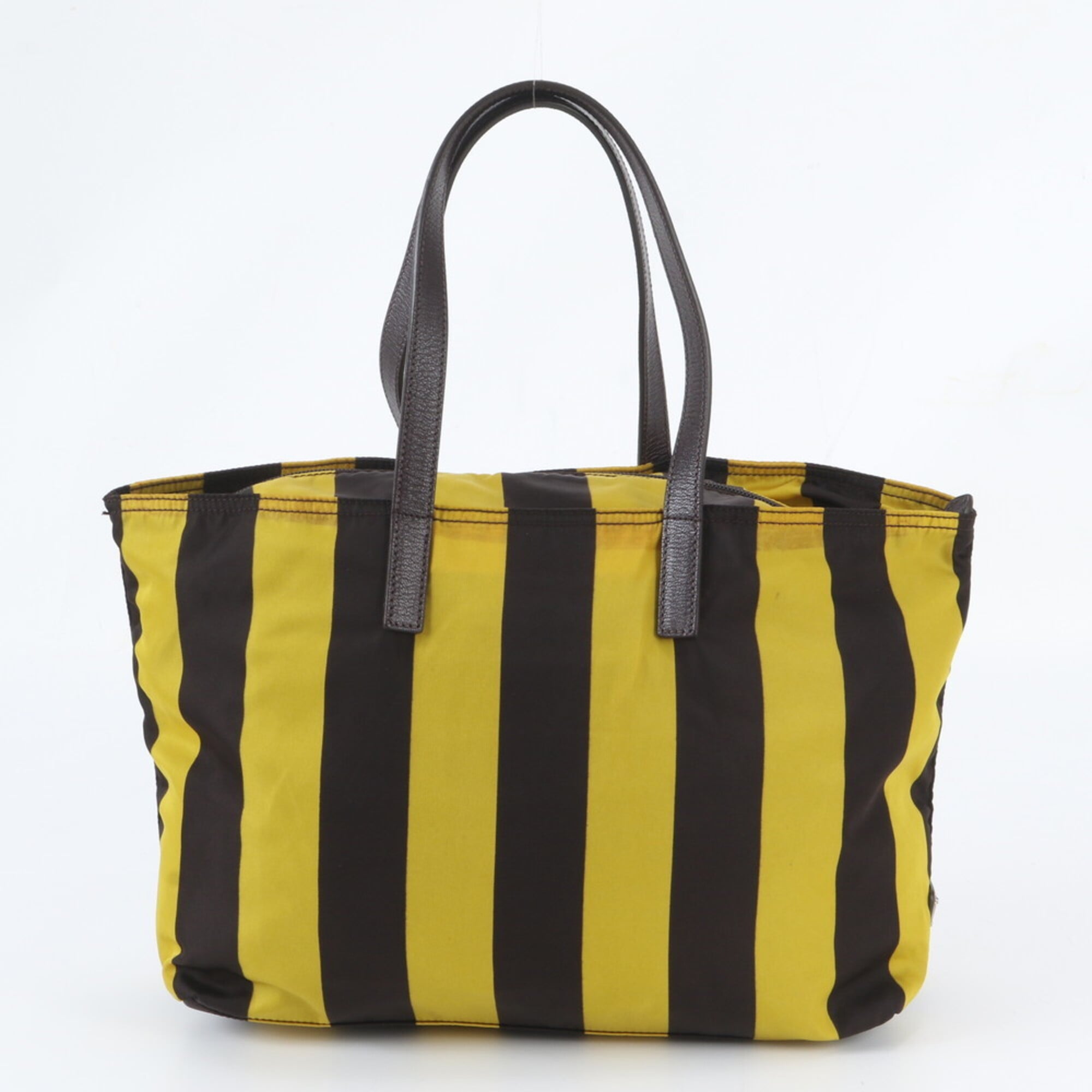 Prada Brown Yellow Nylon Leather Handbag Shoulder Bag Tote Bag (Pre-Owned)