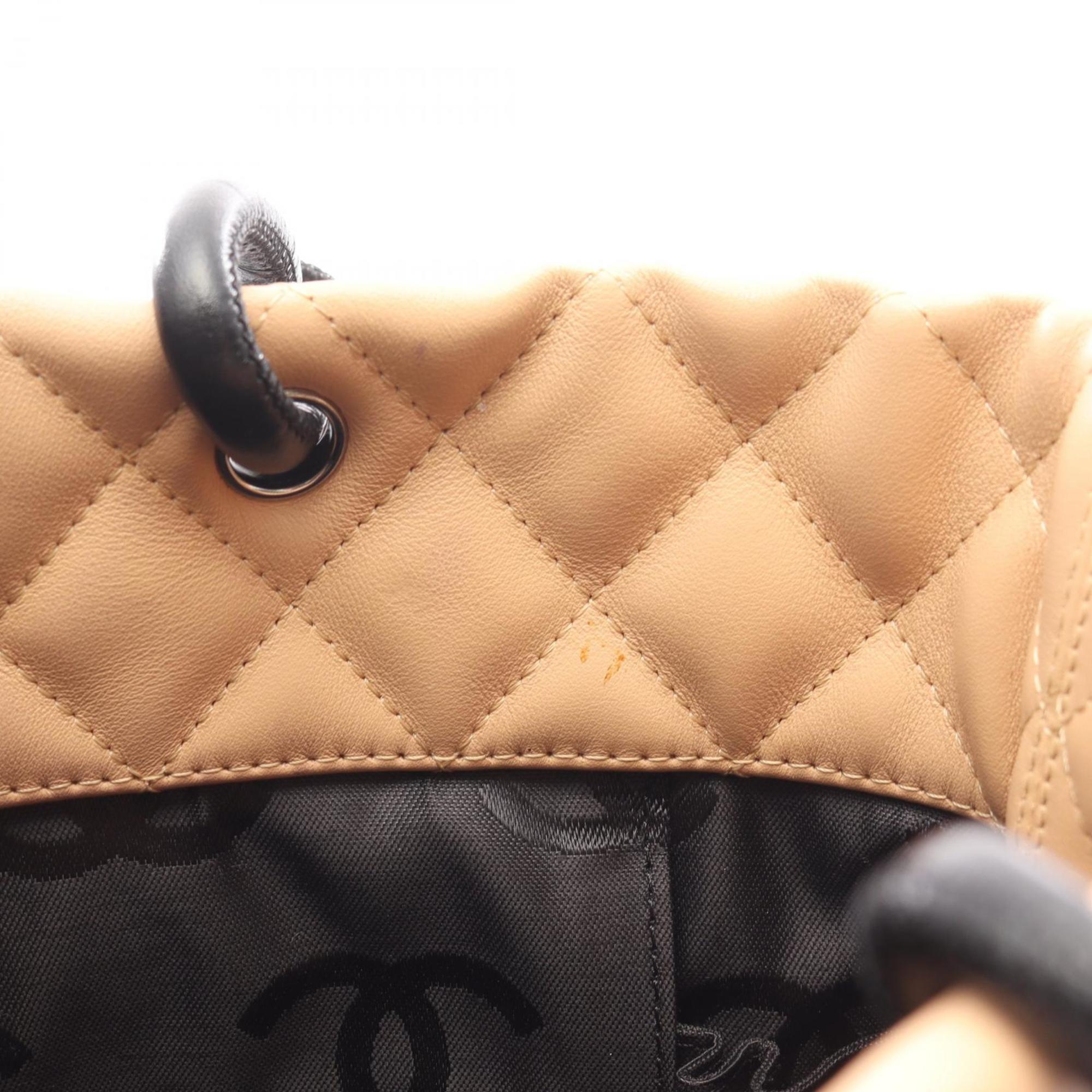 Chanel Beige Black Leather Tote Bag (Pre-Owned)