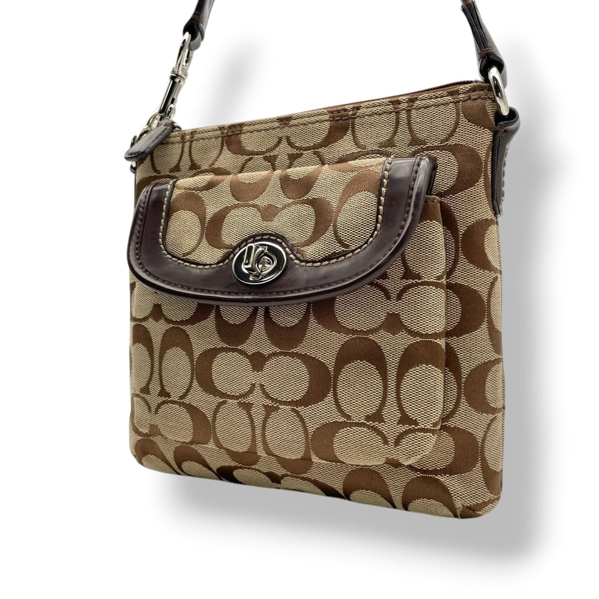 Coach Beige Brown Canvas Leather Crossbody Bag Shoulder Bag (Pre-Owned)