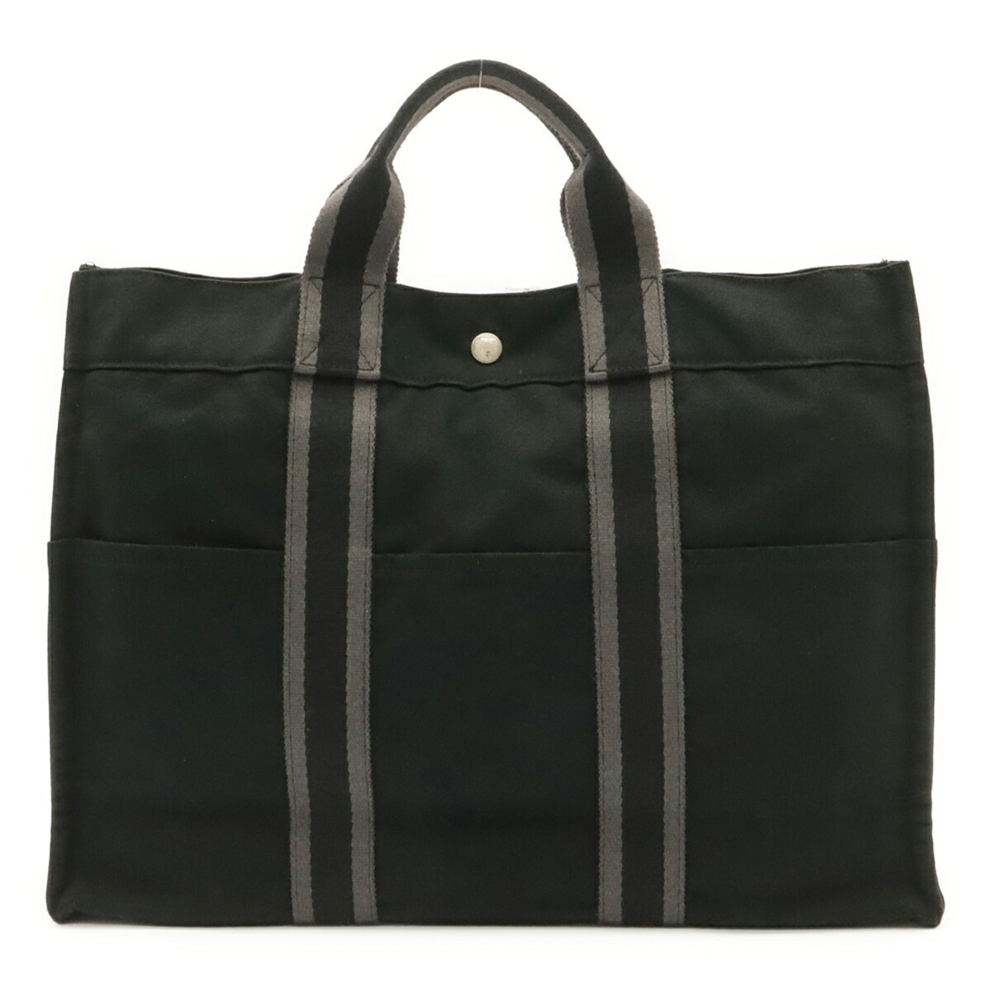 Hermes Black Gray Canvas Handbag Tote Bag (Pre-Owned)