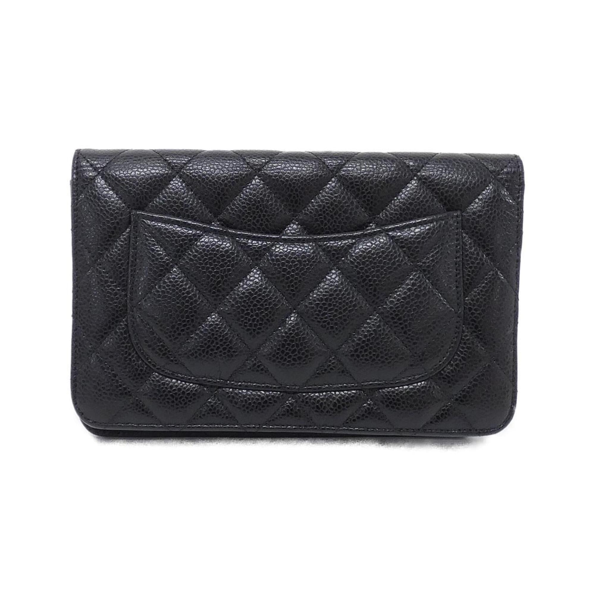 Chanel Black Grained Calfskin Chain/Shoulder Wallet (Pre-Owned)