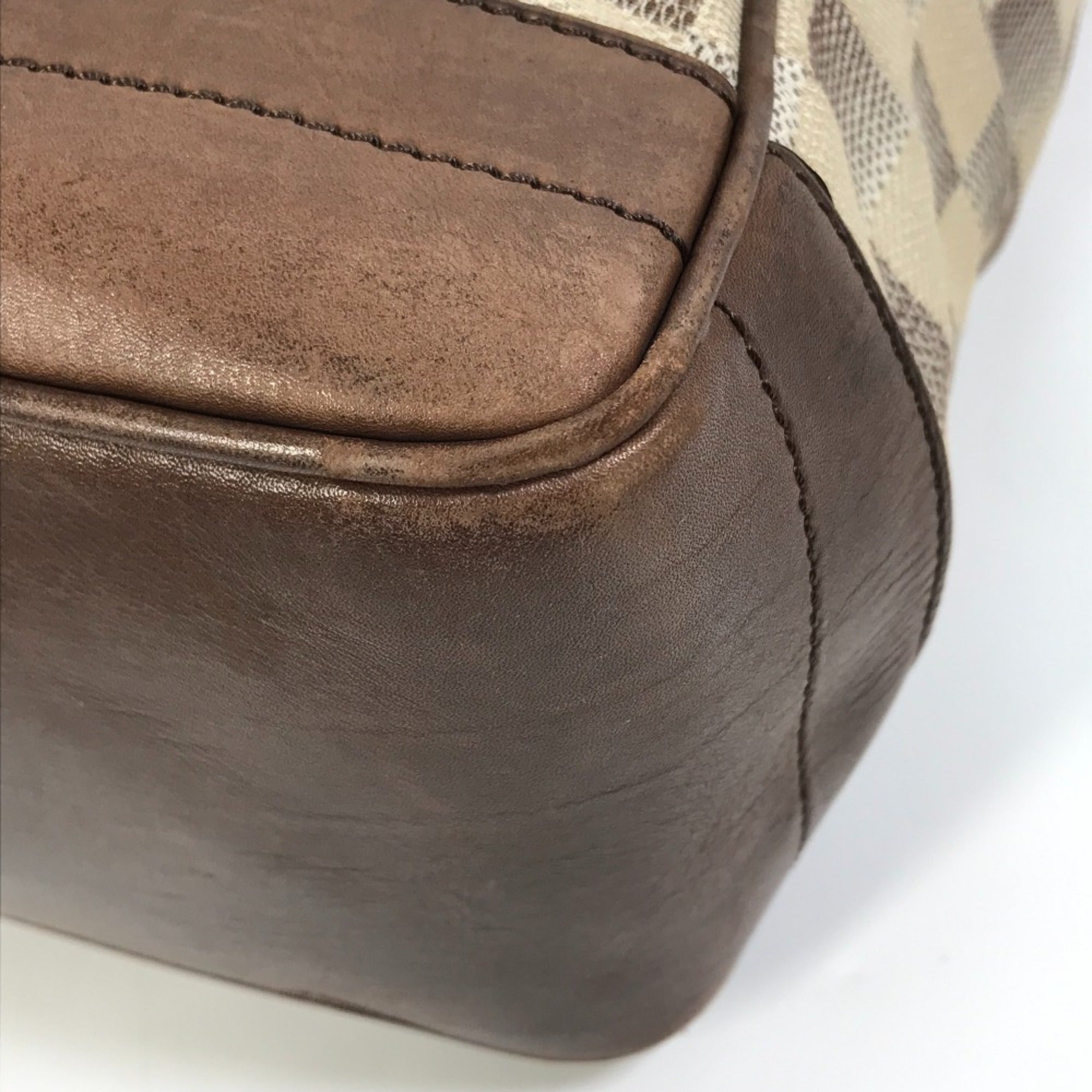 Louis Vuitton Brown White Canvas Shoulder Bag Tote Bag (Pre-Owned)