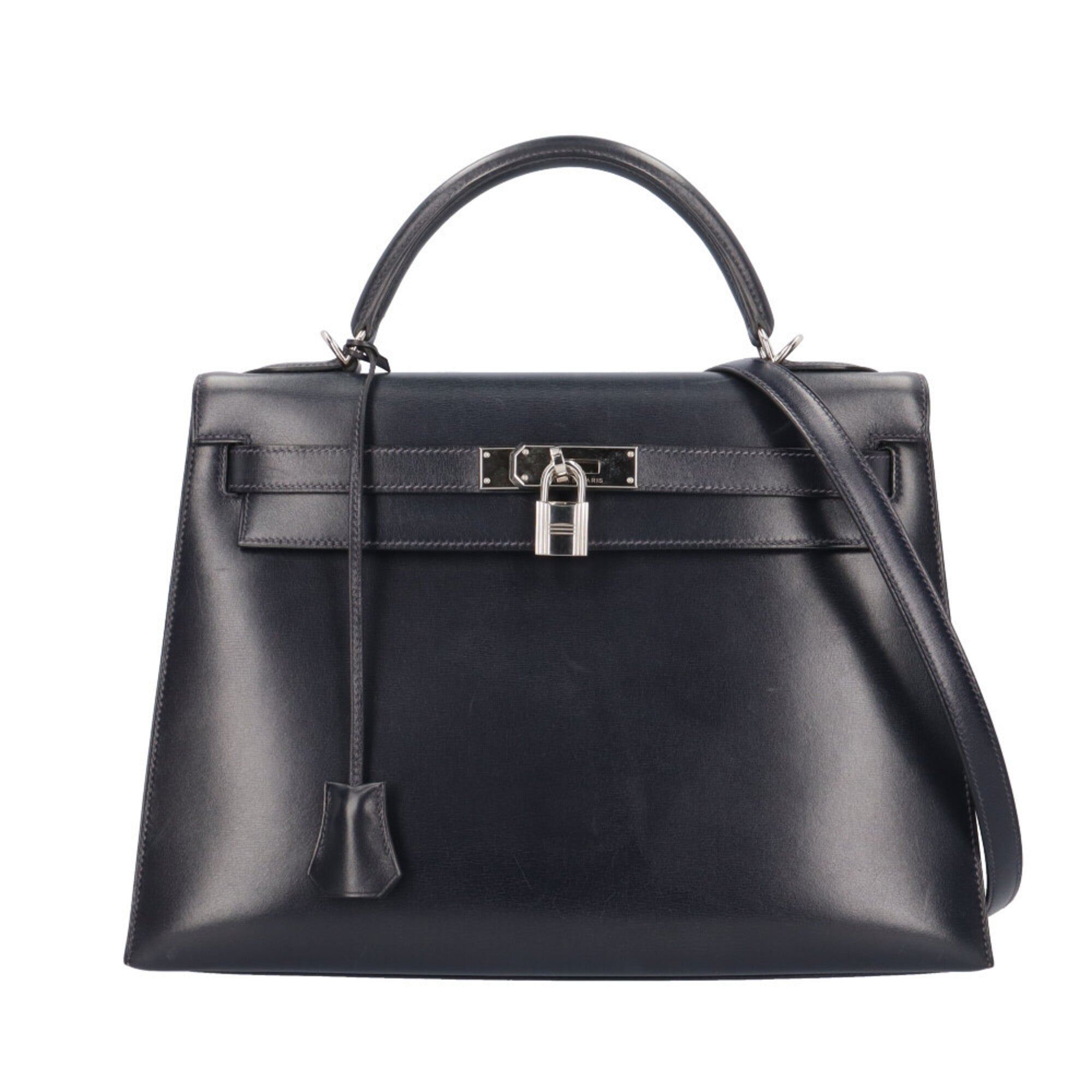 Hermes Blue Indigo Navy Box Calf Leather Shoulder Bag (Pre-Owned)