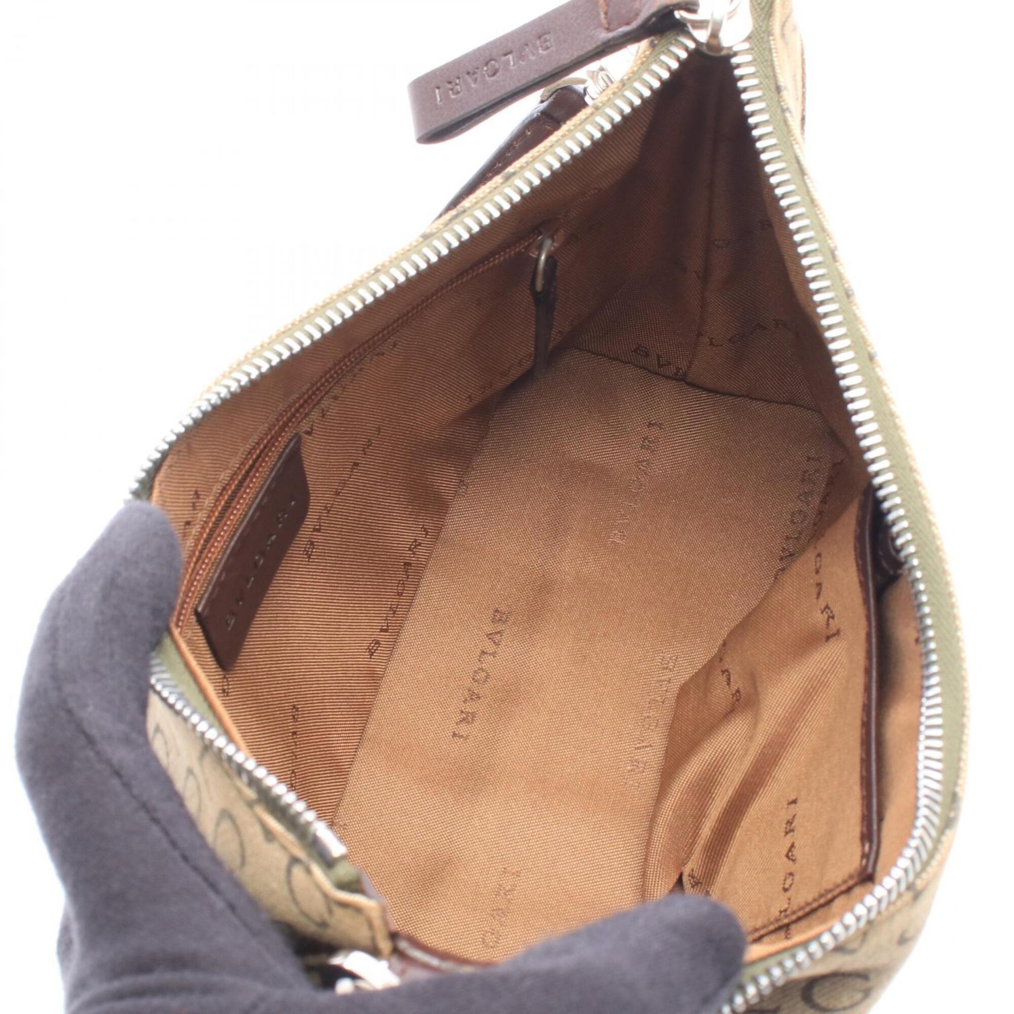 Bvlgari Brown Khaki Canvas Leather Handbag Shoulder Bag (Pre-Owned)