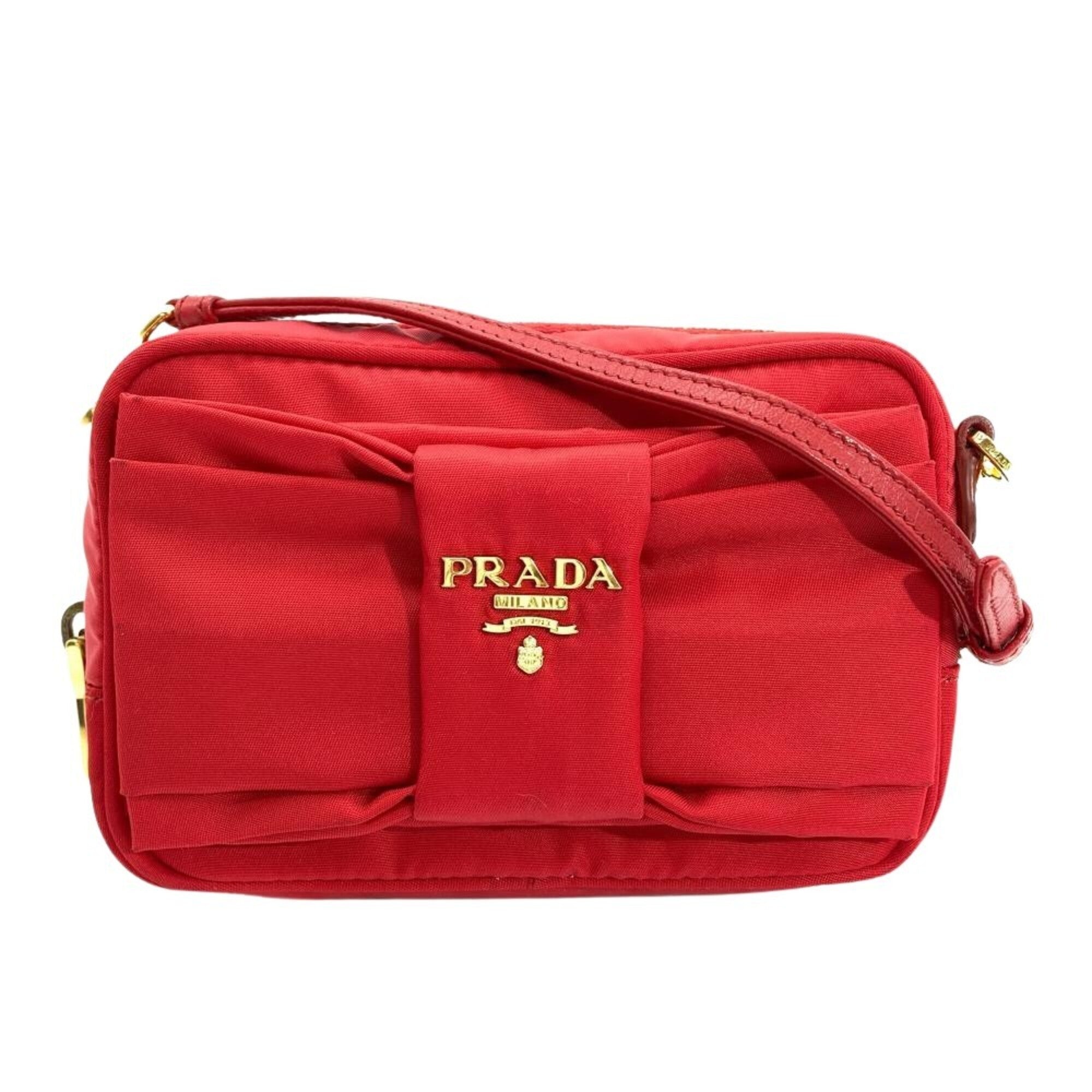 Prada Red Color Nylon Shoulder Bag (Pre-Owned)