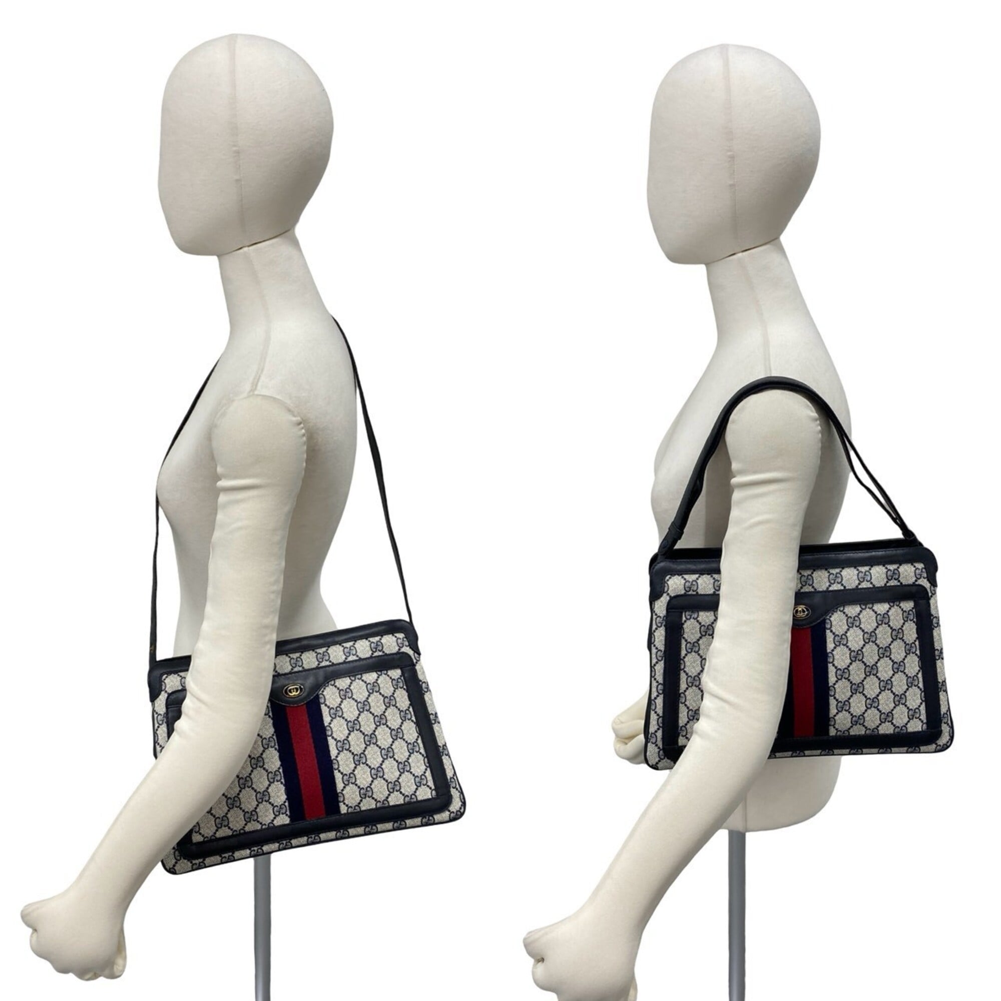 Gucci Navy Red Color Leather Pvc Shoulder Bag (Pre-Owned)