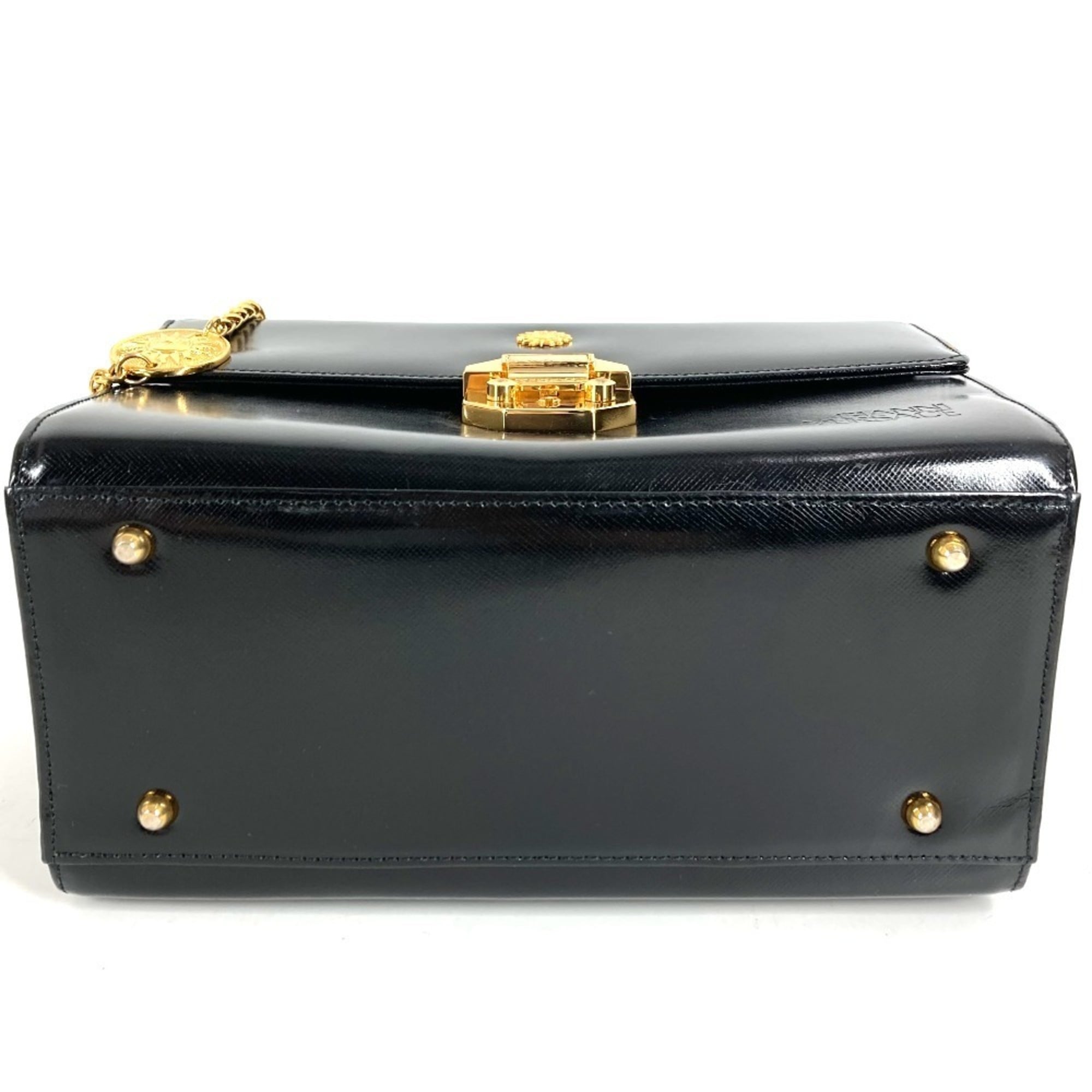 Versace Black Leather Handbag Vanity Bag (Pre-Owned)