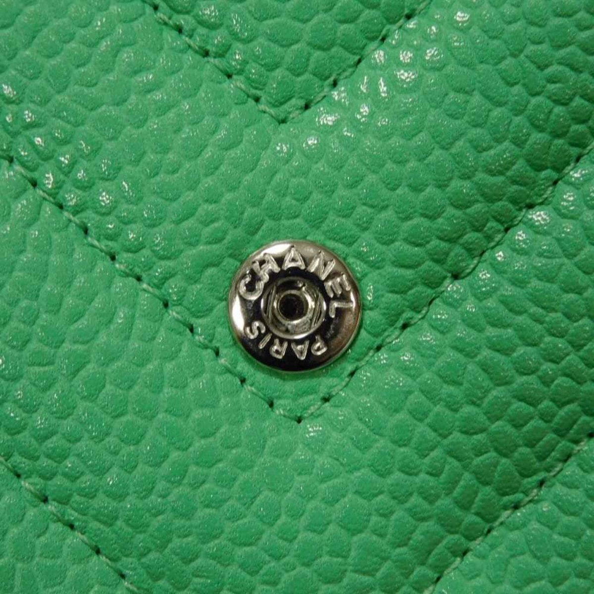 Chanel Light Green Grained Calfskin Wallet (Tri-Fold) (Pre-Owned)