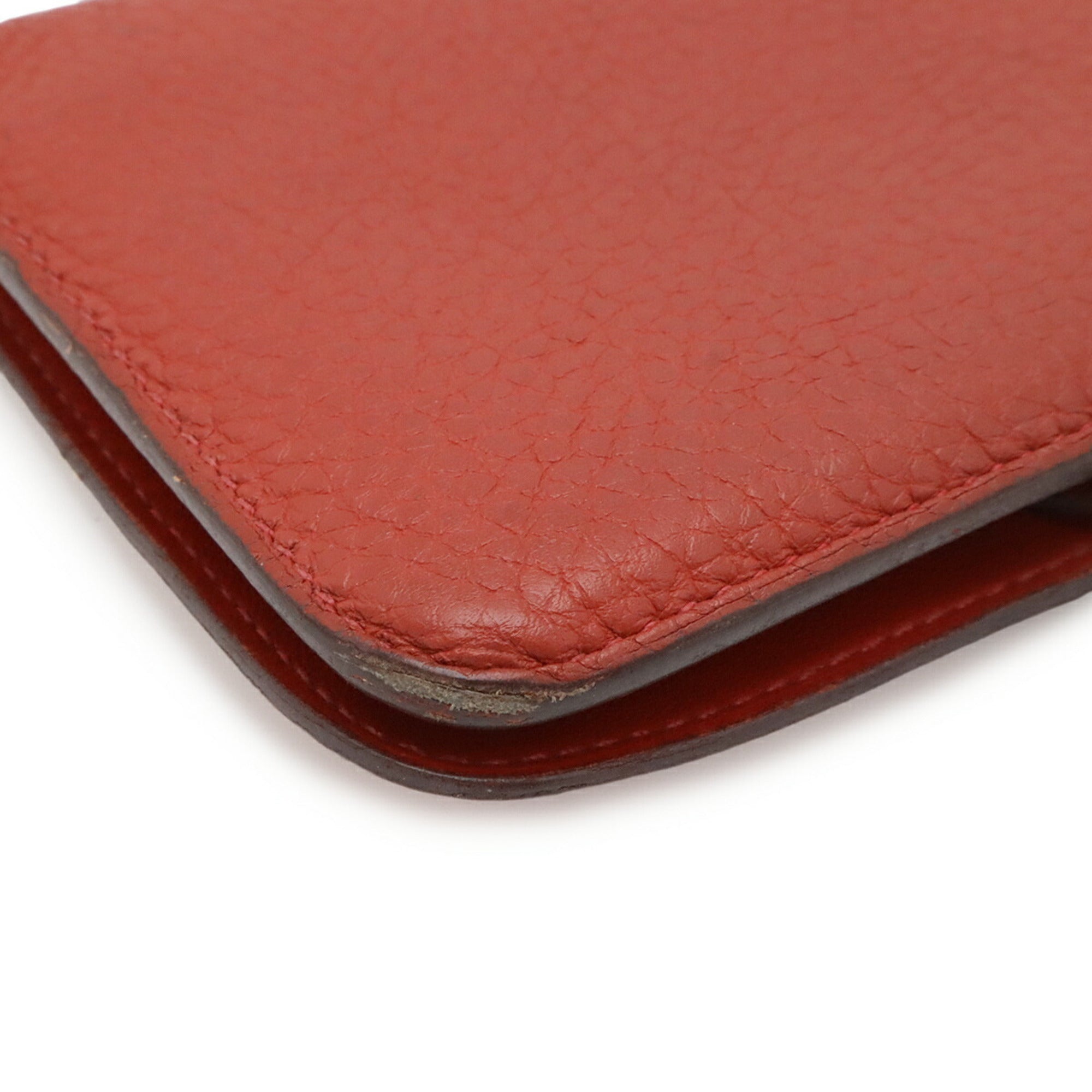 Hermes Red Color Red Brown Togo Leather Coin Purse/Coin Case (Pre-Owned)