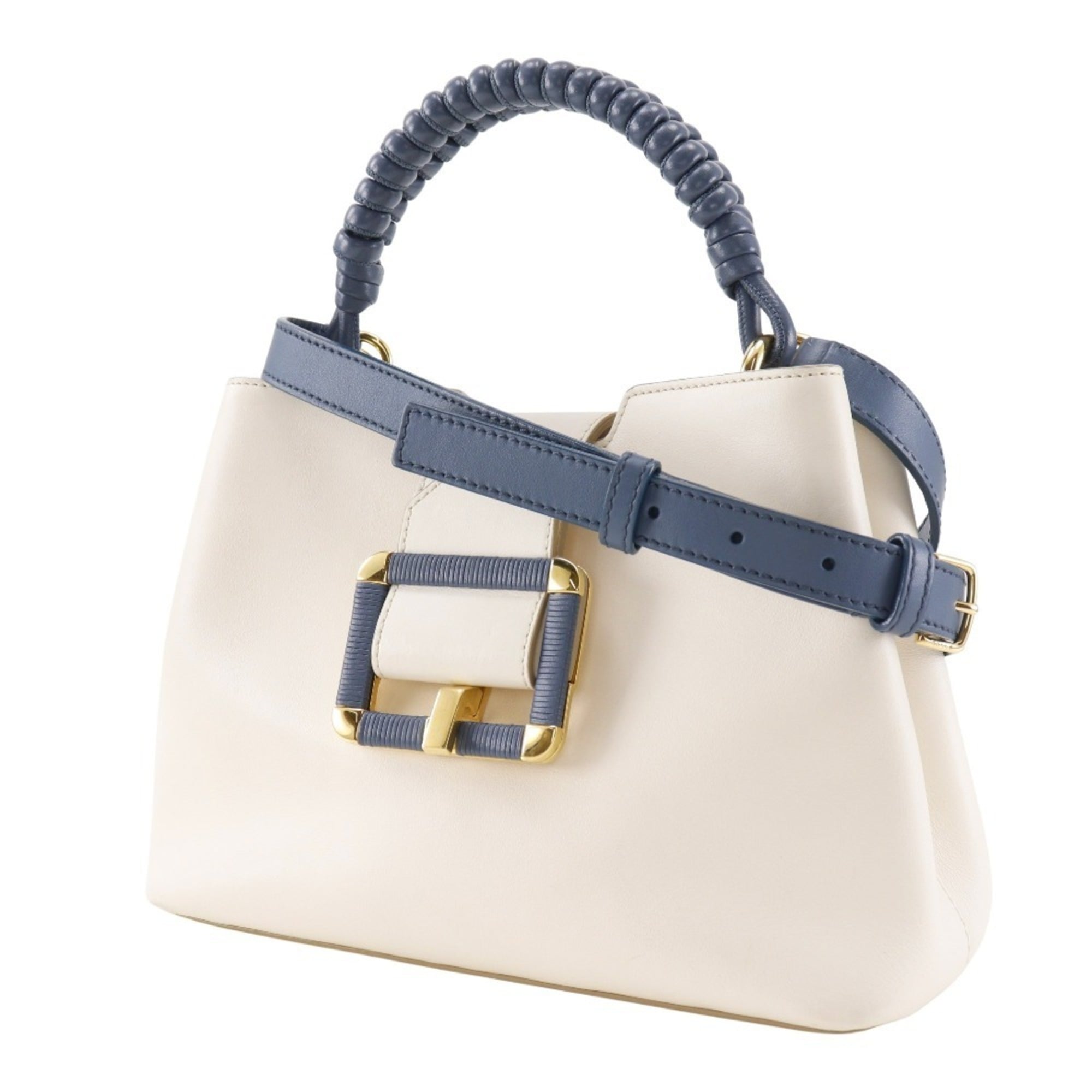 Bally Blue White Leather Handbag (Pre-Owned)