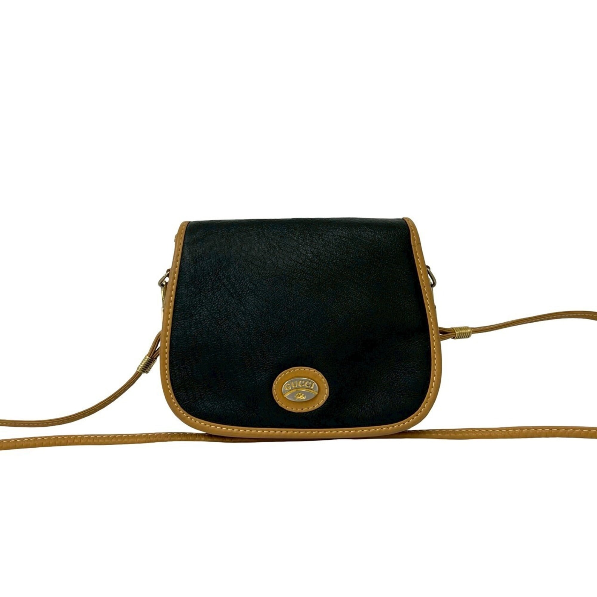 Gucci Beige Black Leather Shoulder Bag (Pre-Owned)