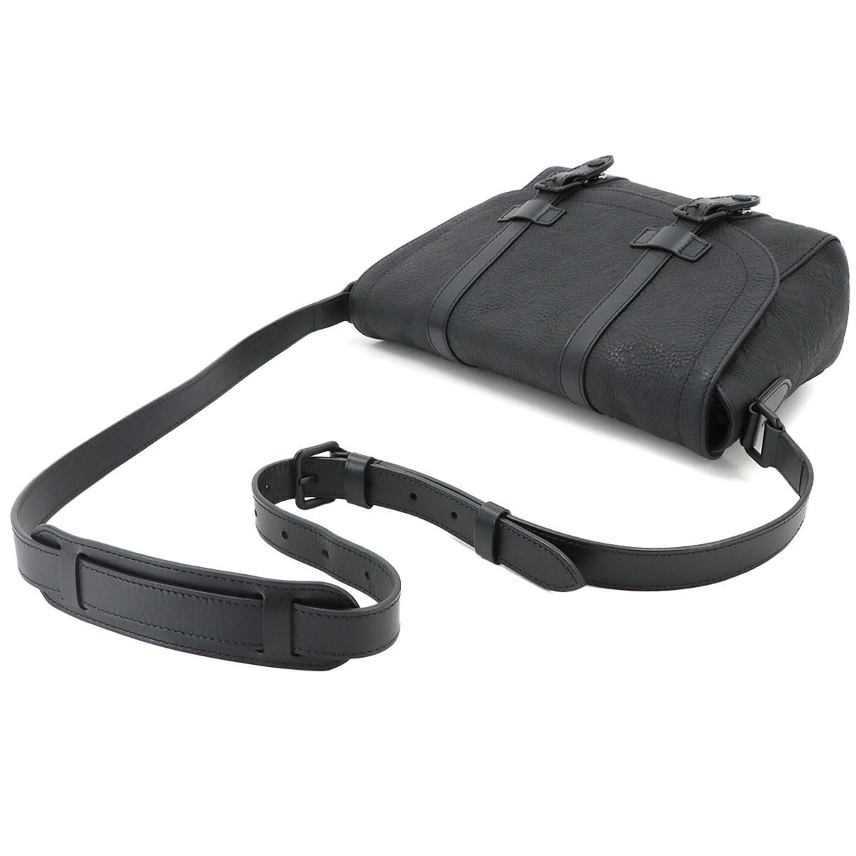 Louis Vuitton Black Leather Handbag Messenger Bag Shoulder Bag (Pre-Owned)
