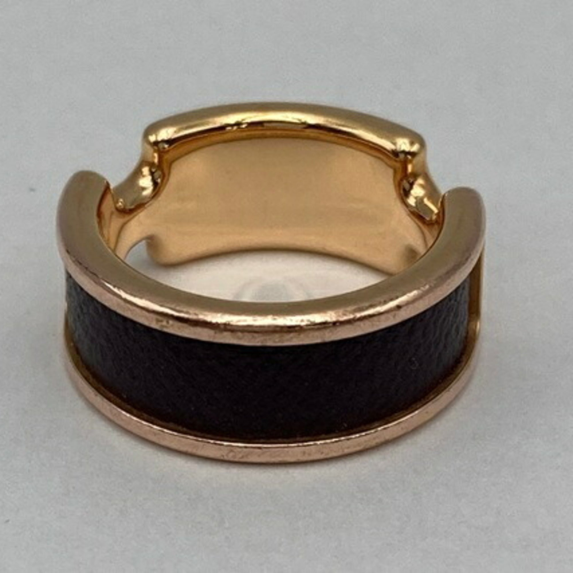 Hermes Dark Brown Yellow Leather Metal Band Ring (Pre-Owned)