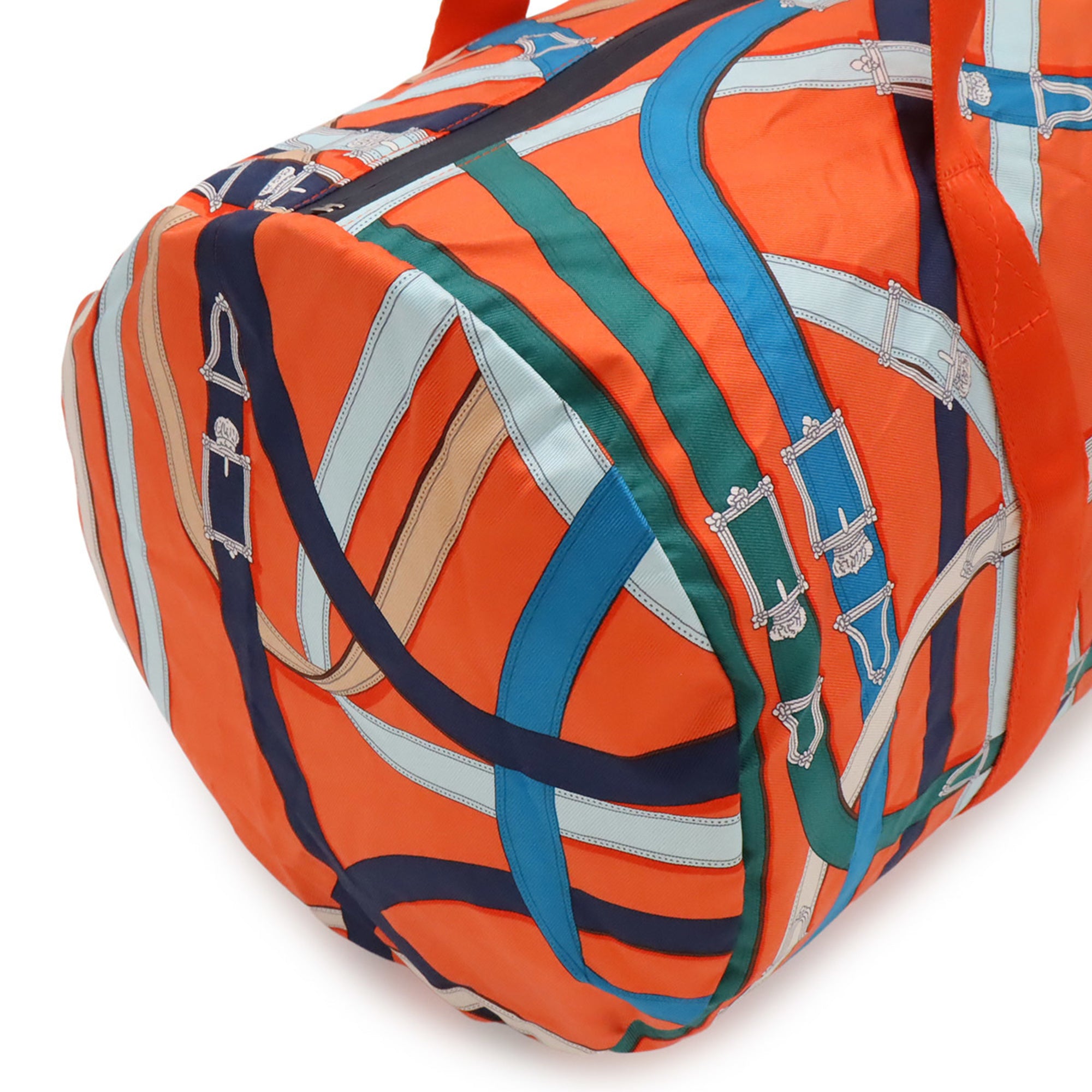 Hermes Blue Multi-Color Orange Silk Boston Bag Shoulder Bag (Pre-Owned)