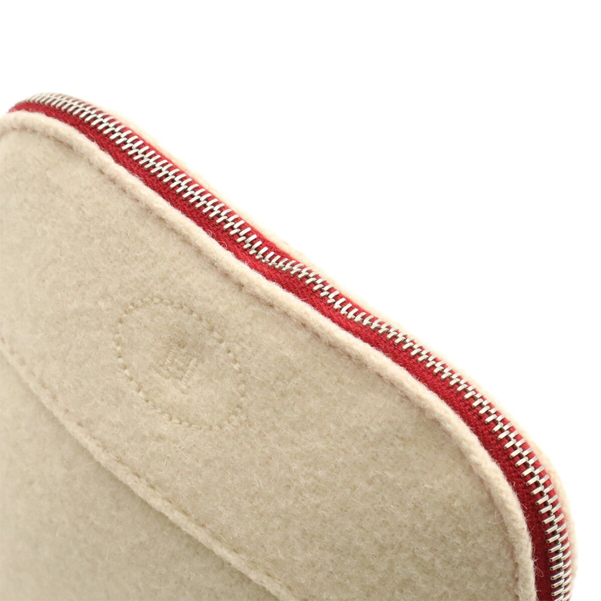 Hermes Ivory Red Color Felt Leather Handbag Pouch (Pre-Owned)