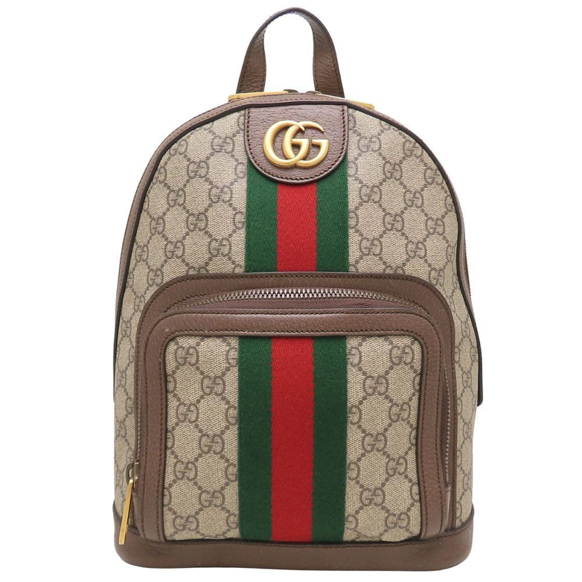 Gucci Beige Brown Gg Supreme Canvas Leather Backpack (Pre-Owned)
