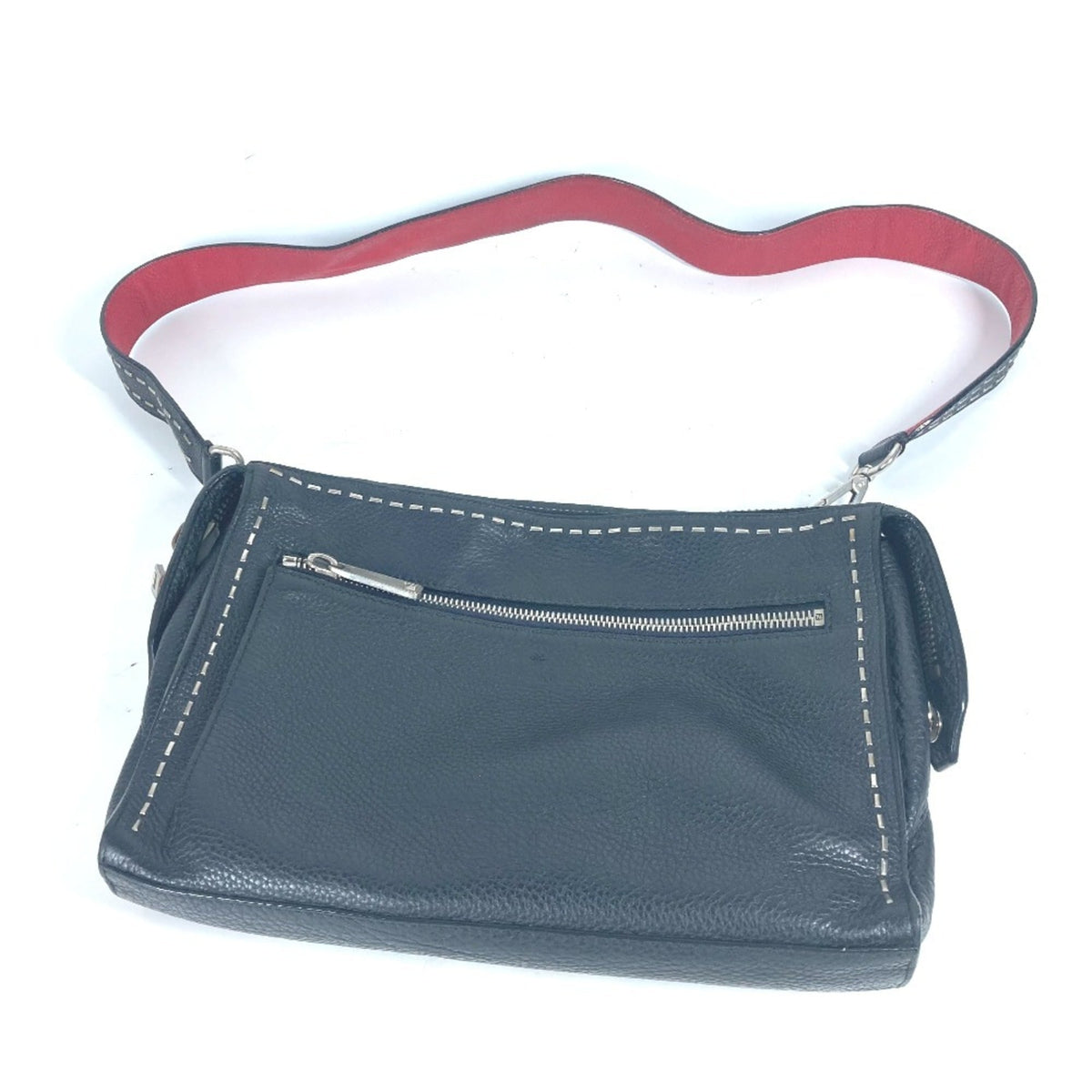 Fendi Black Red Color Leather Shoulder Bag (Pre-Owned)