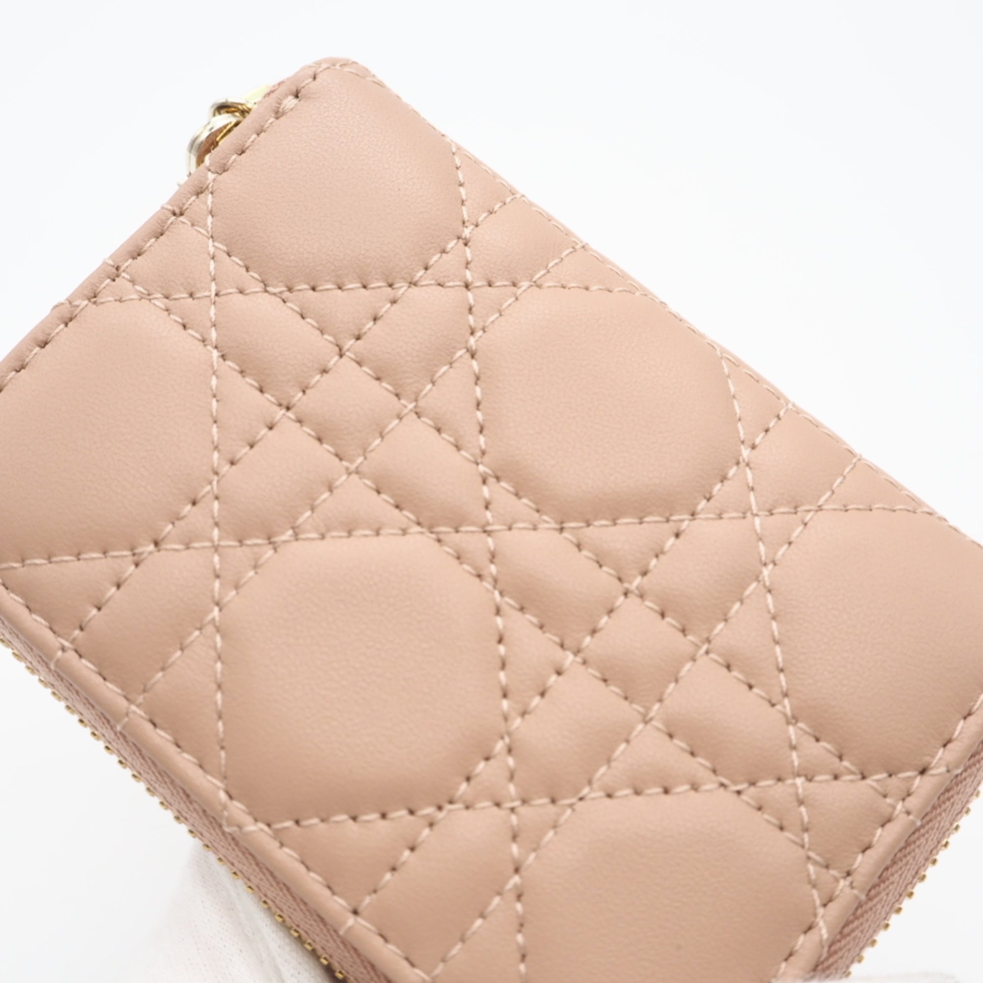 Christian Dior Lady Dior Pink Beige Leather Coin Purse/Coin Case (Pre-Owned)