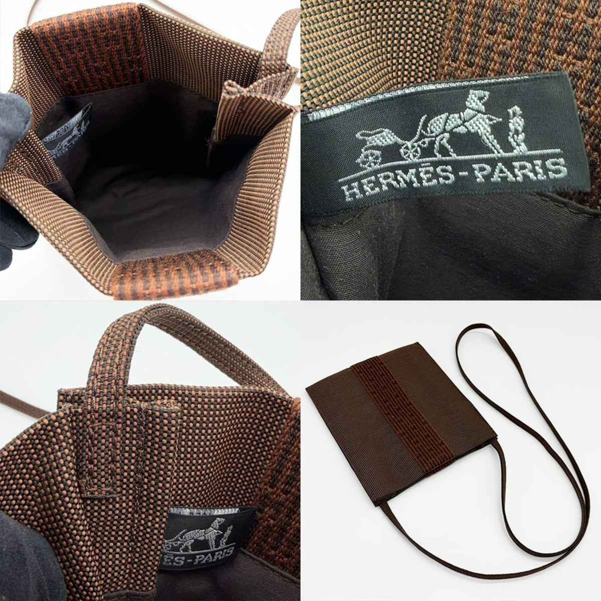Hermes Brown Nylon Canvas Pochette Shoulder Bag (Pre-Owned)